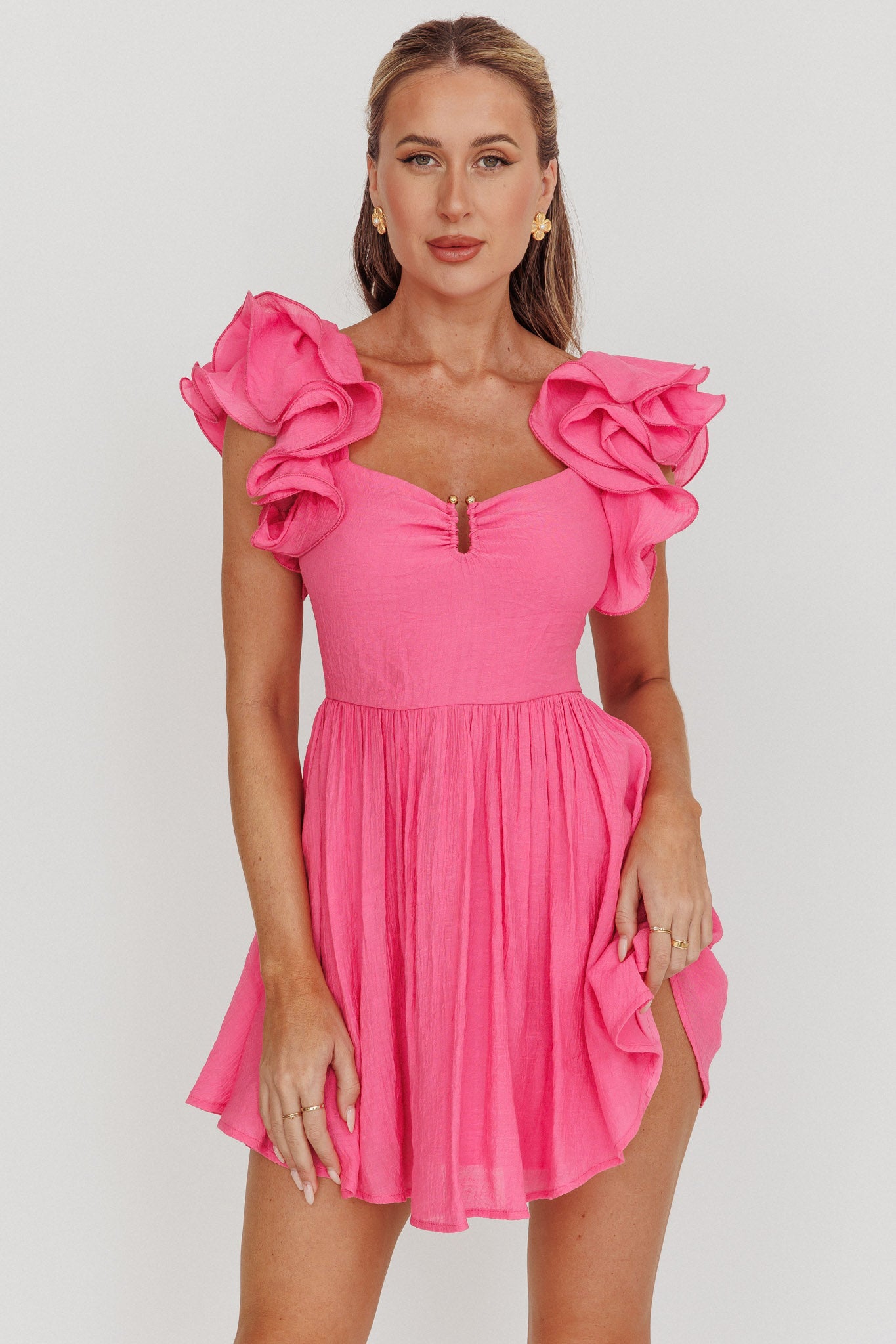 Sunday Dreams Ruffle Strap Mini Dress Pink-Maymioy