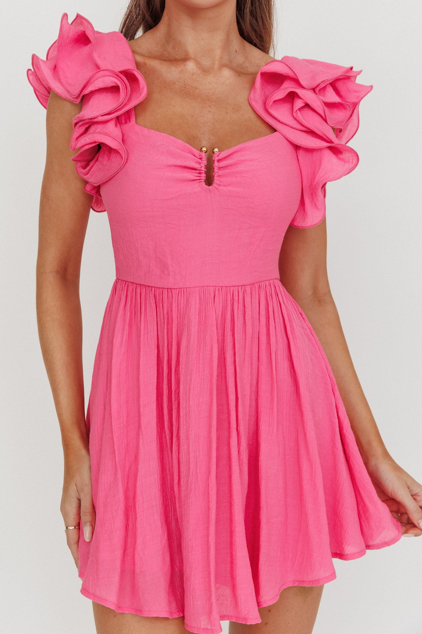 Sunday Dreams Ruffle Strap Mini Dress Pink-Maymioy