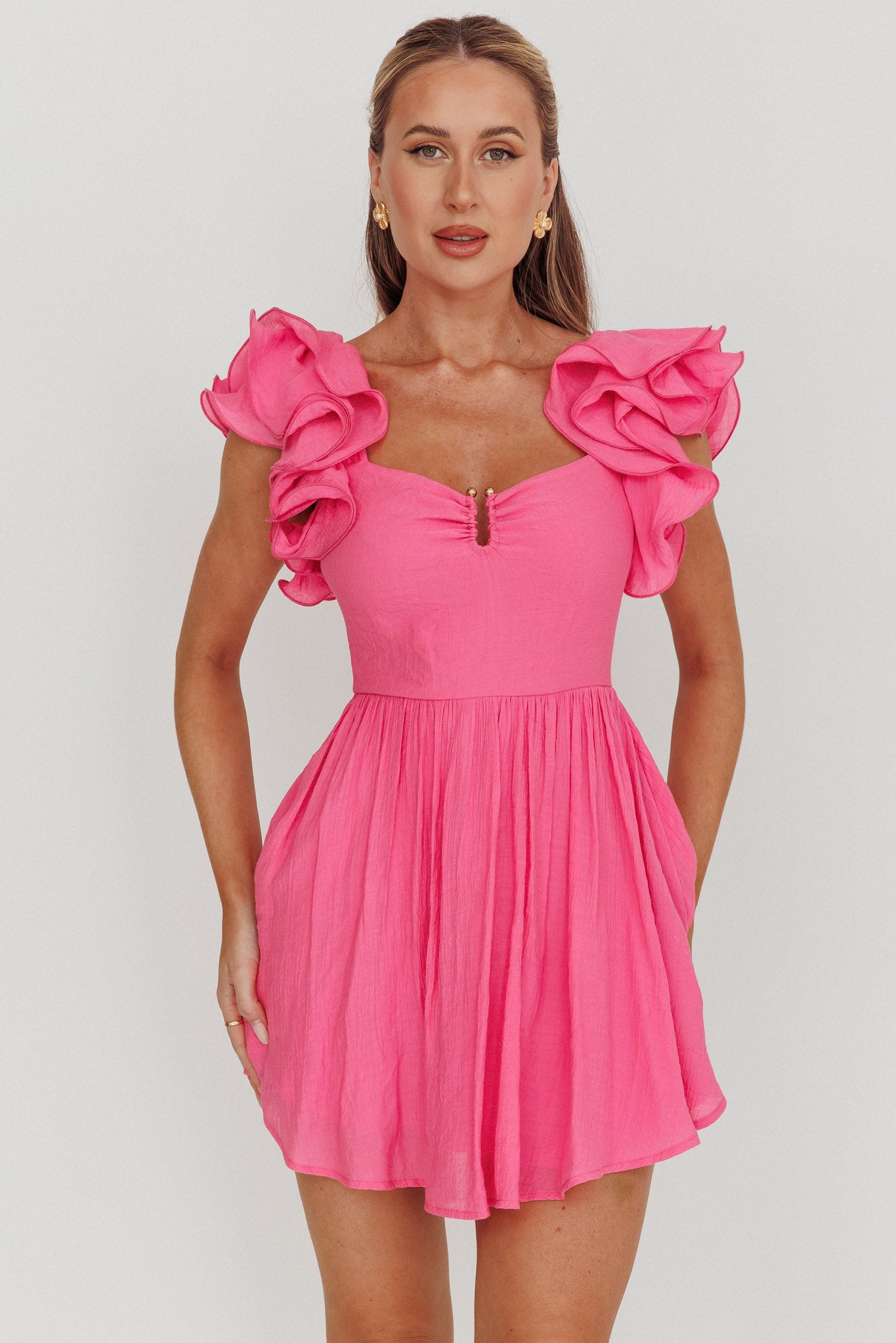 Sunday Dreams Ruffle Strap Mini Dress Pink-Maymioy