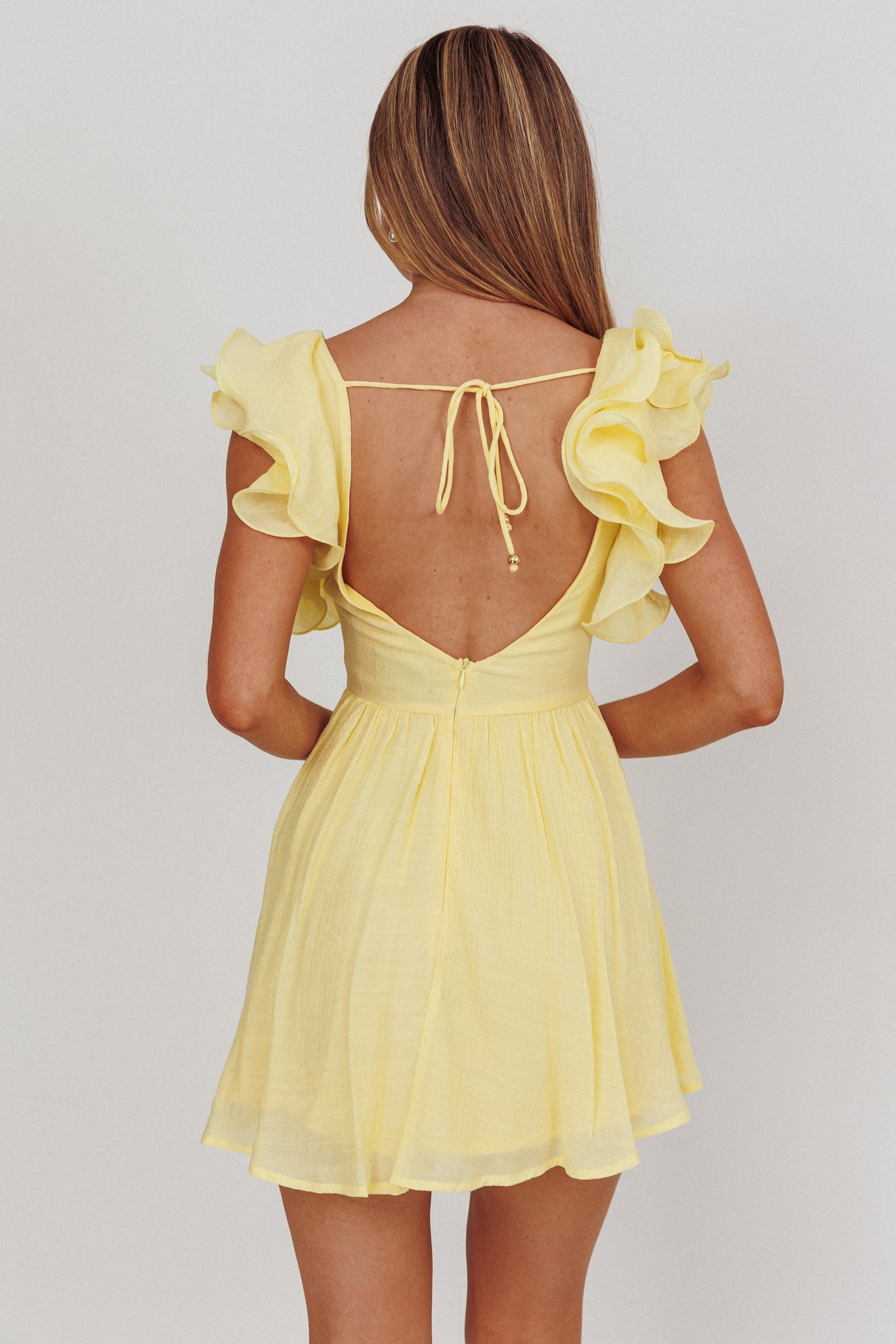 Sunday Dreams Ruffle Strap Mini Dress Yellow-Maymioy
