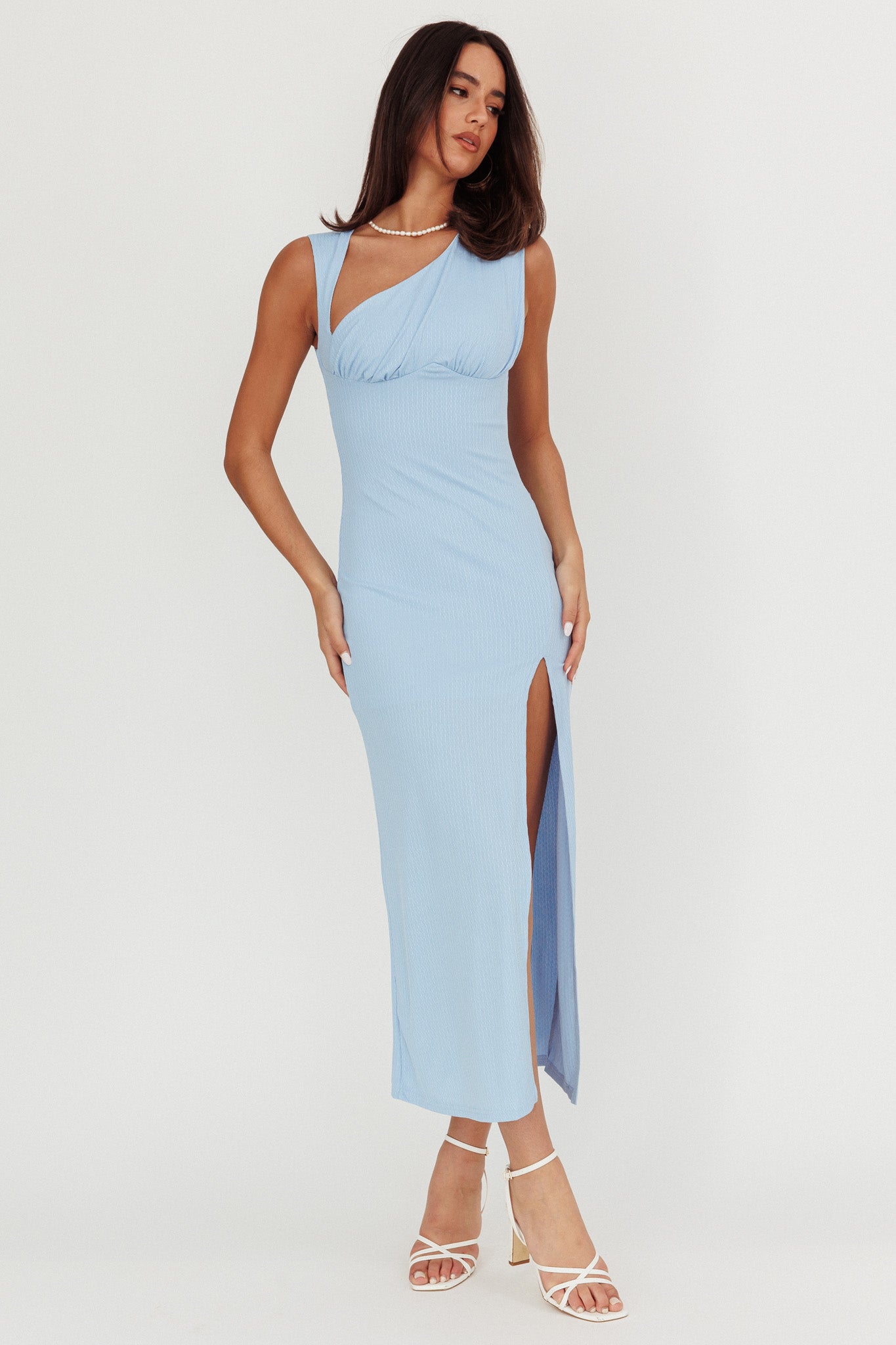 Daleela Asymmetric Neckline Maxi Dress Blue-Maymioy
