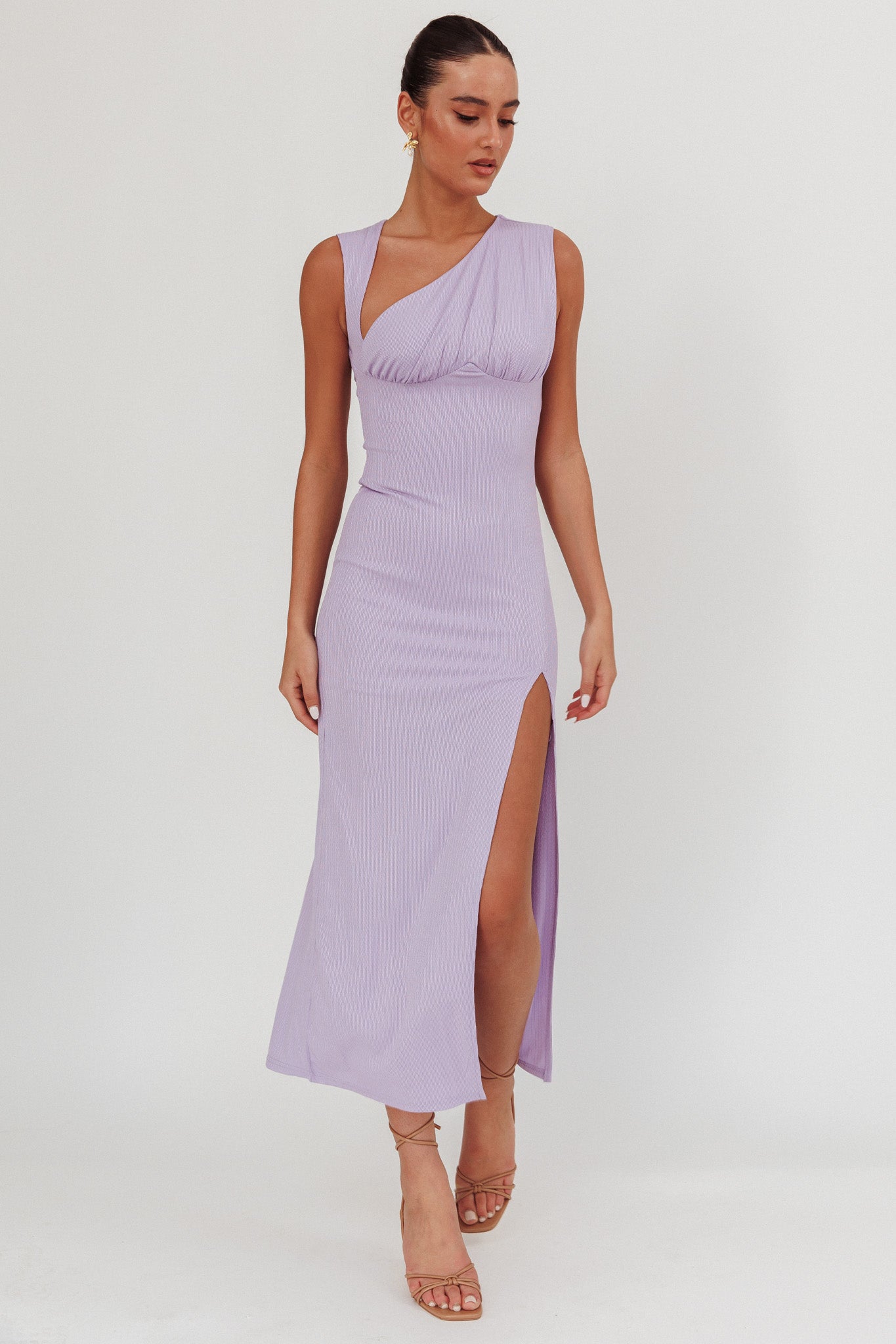 Daleela Asymmetric Neckline Maxi Dress Lilac-Maymioy