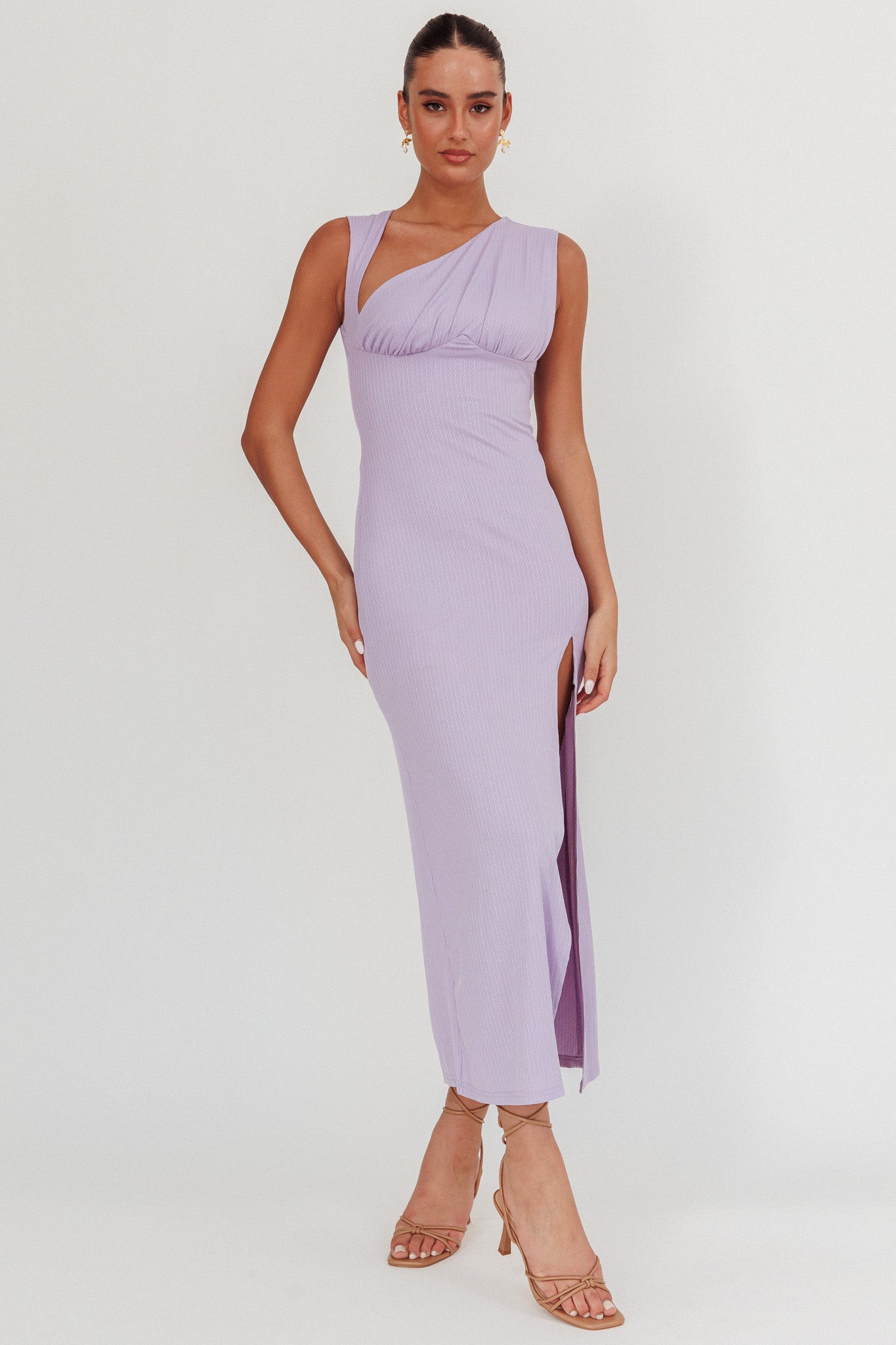 Daleela Asymmetric Neckline Maxi Dress Lilac-Maymioy