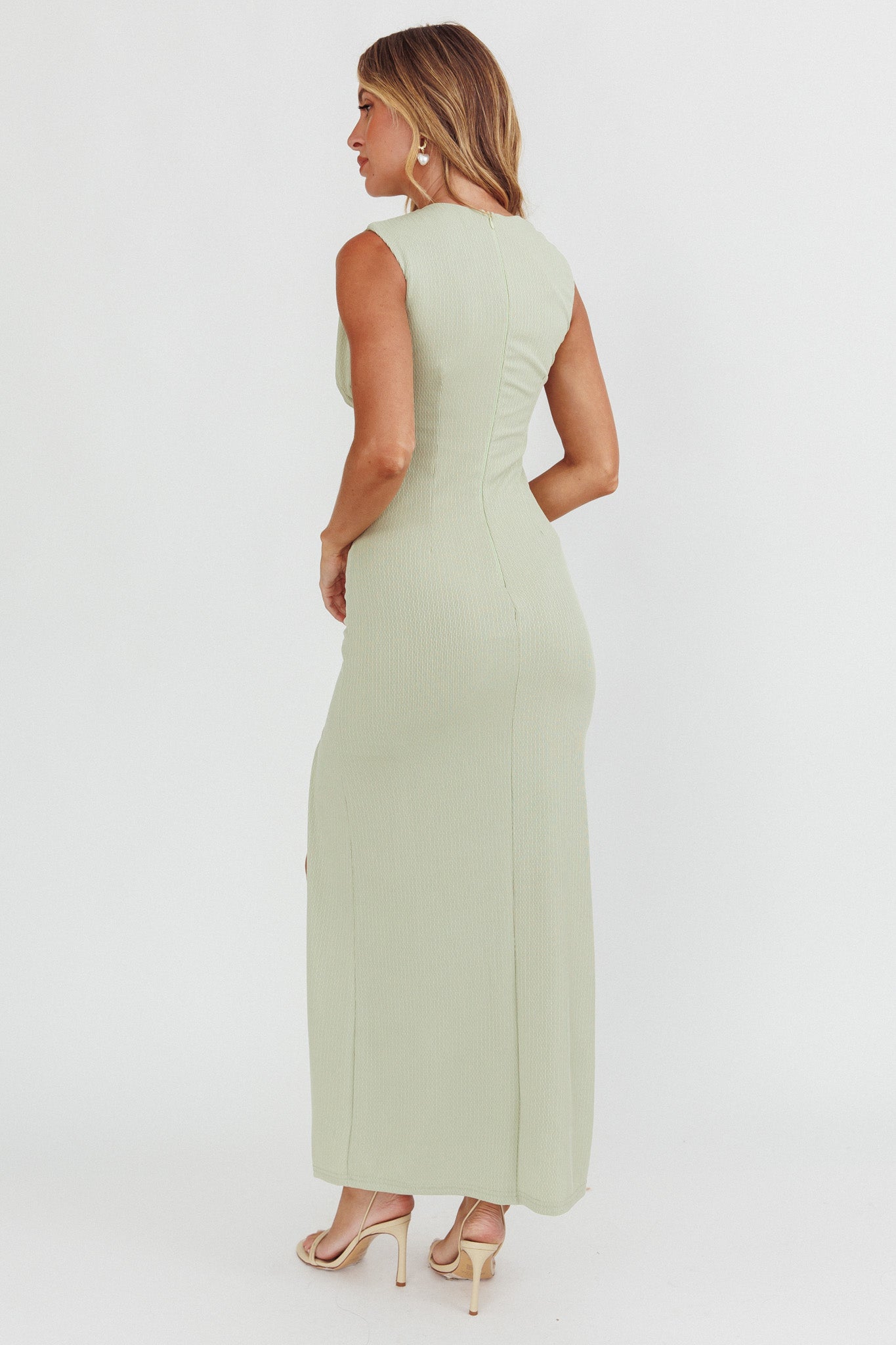 Daleela Asymmetric Neckline Maxi Dress Sage-Maymioy