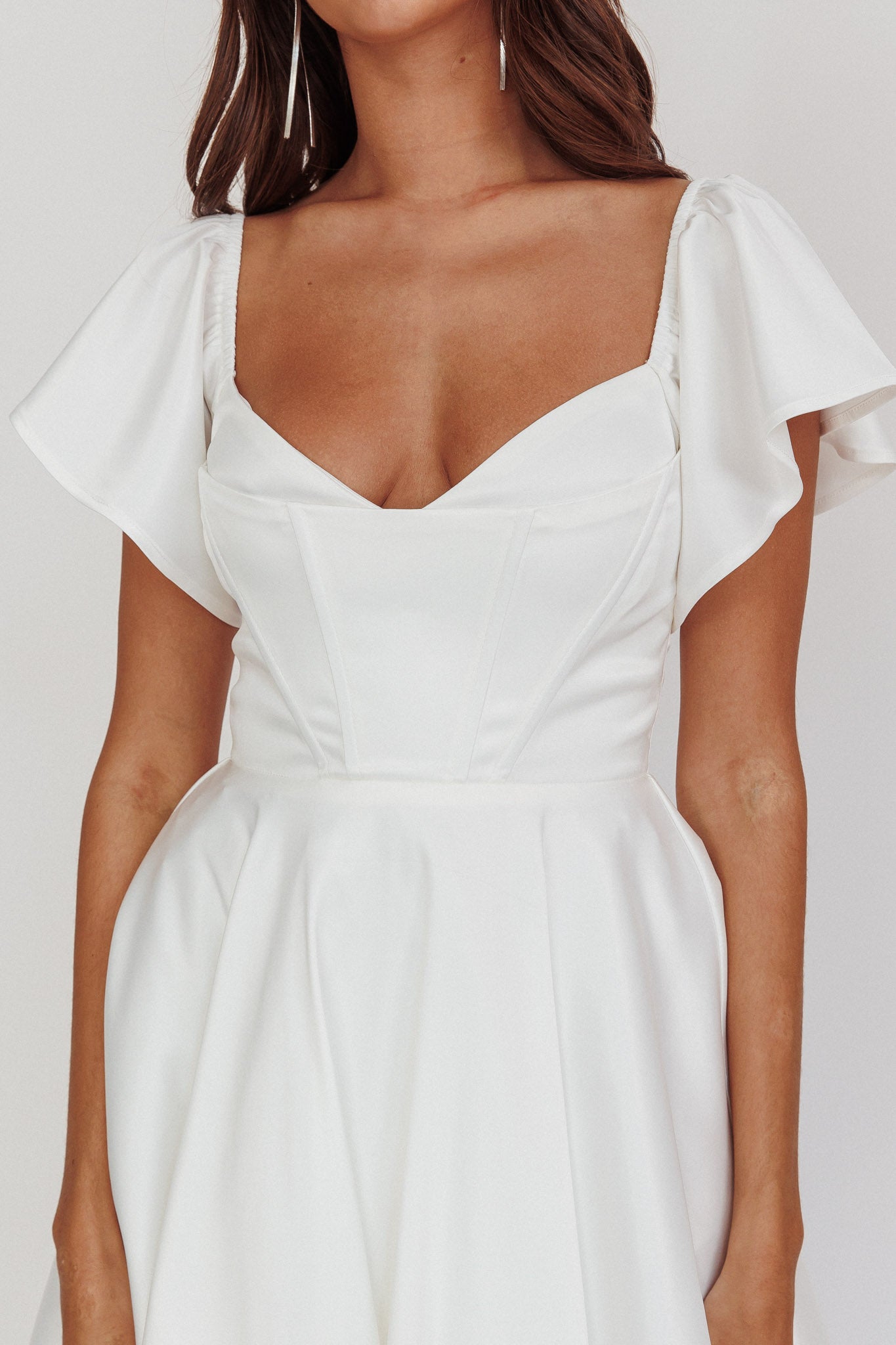Tamelia Flutter Sleeve Mini Dress White-Maymioy
