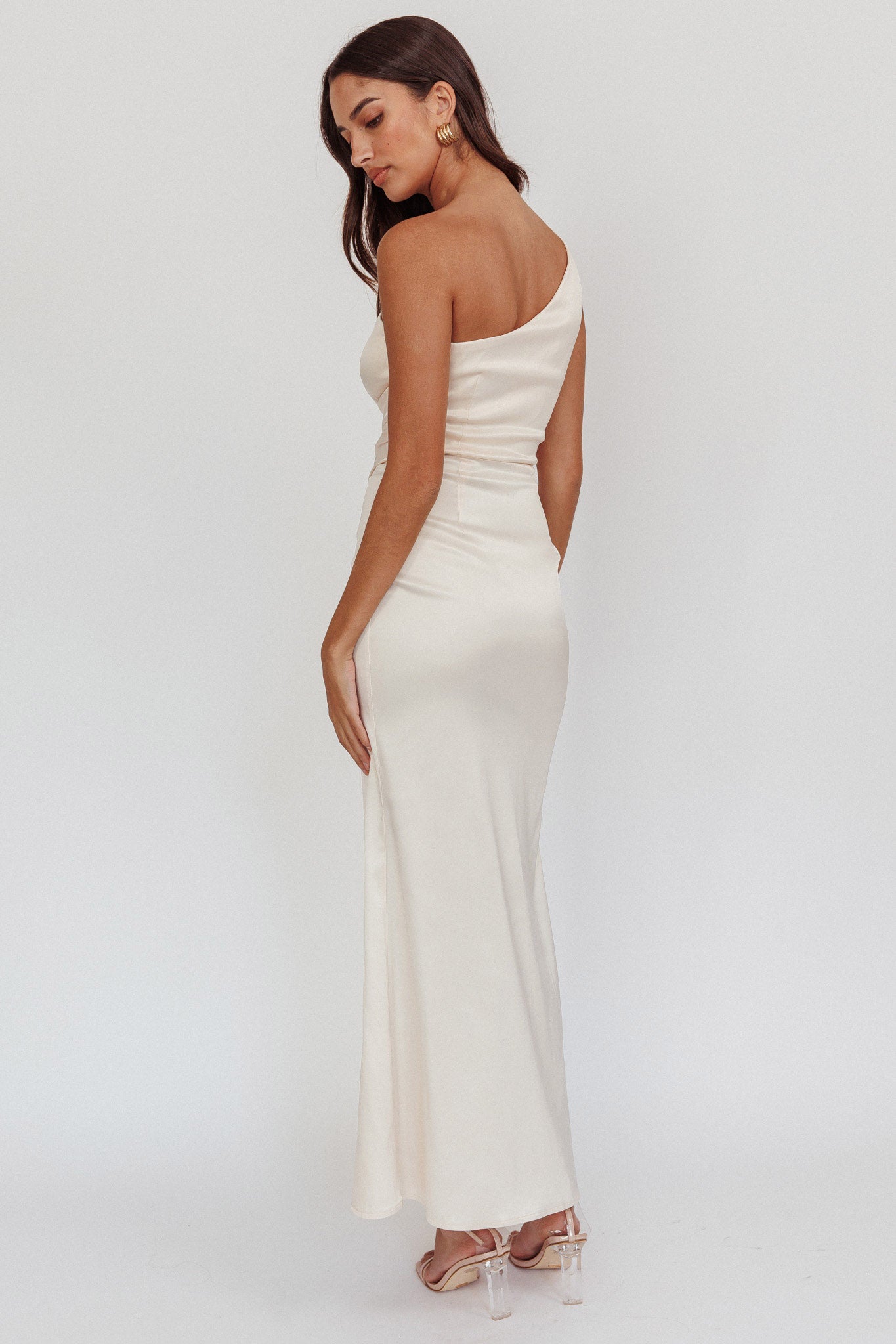 Taniesha One-Shoulder Gathered Maxi Dress Champagne-Maymioy