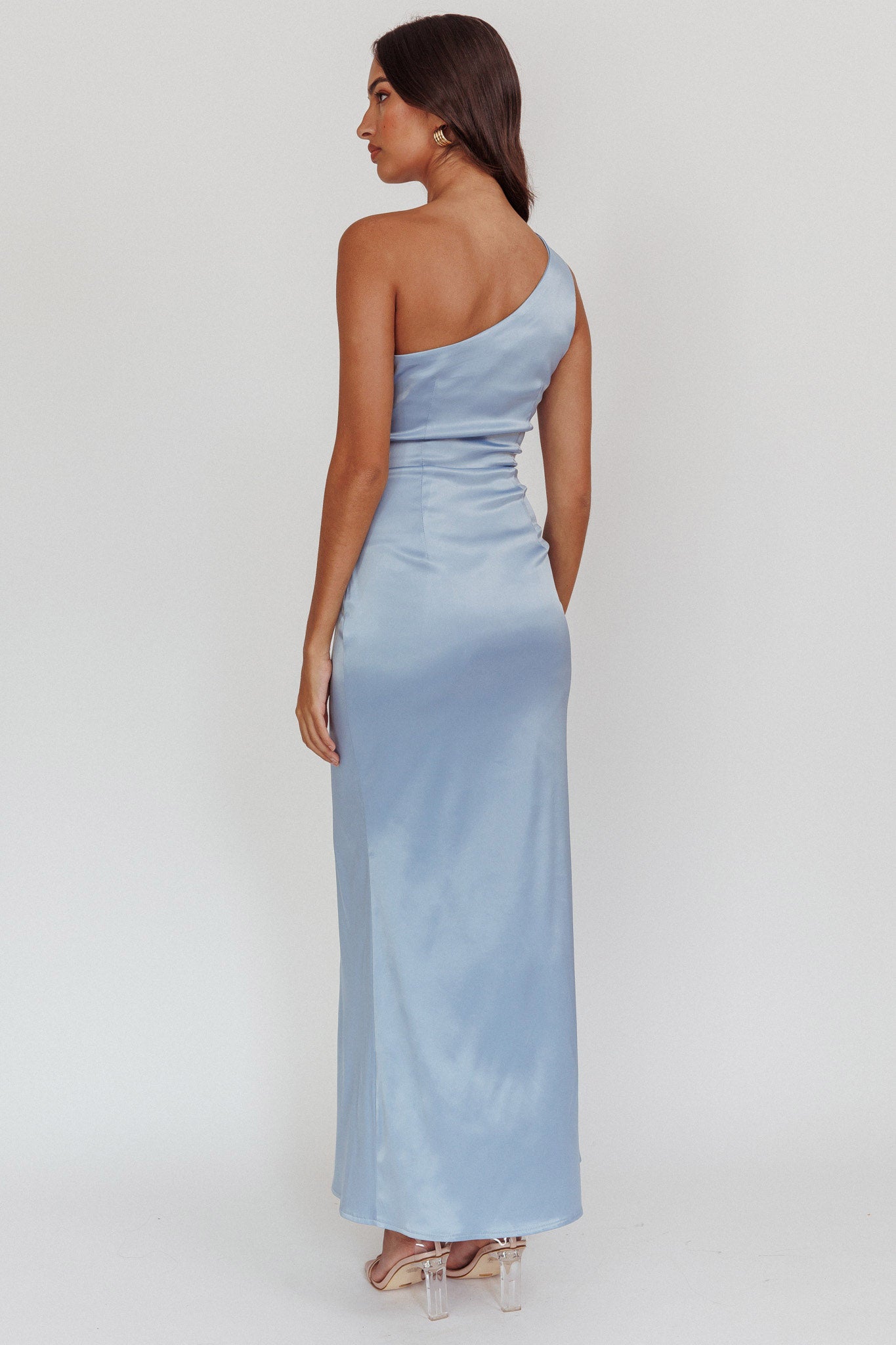 Taniesha One-Shoulder Gathered Maxi Dress Steel Blue-Maymioy