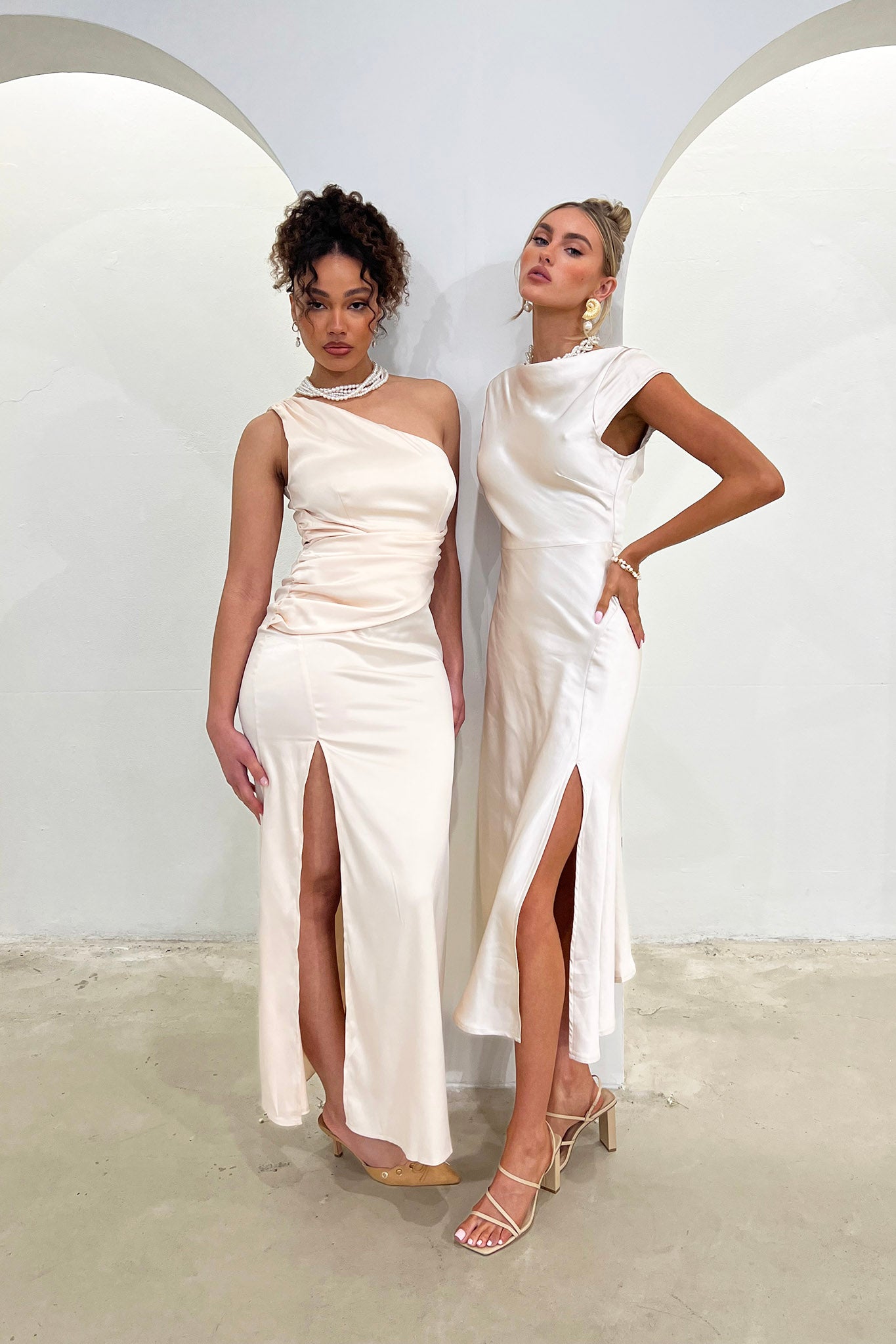 Taniesha One-Shoulder Gathered Maxi Dress Champagne-Maymioy
