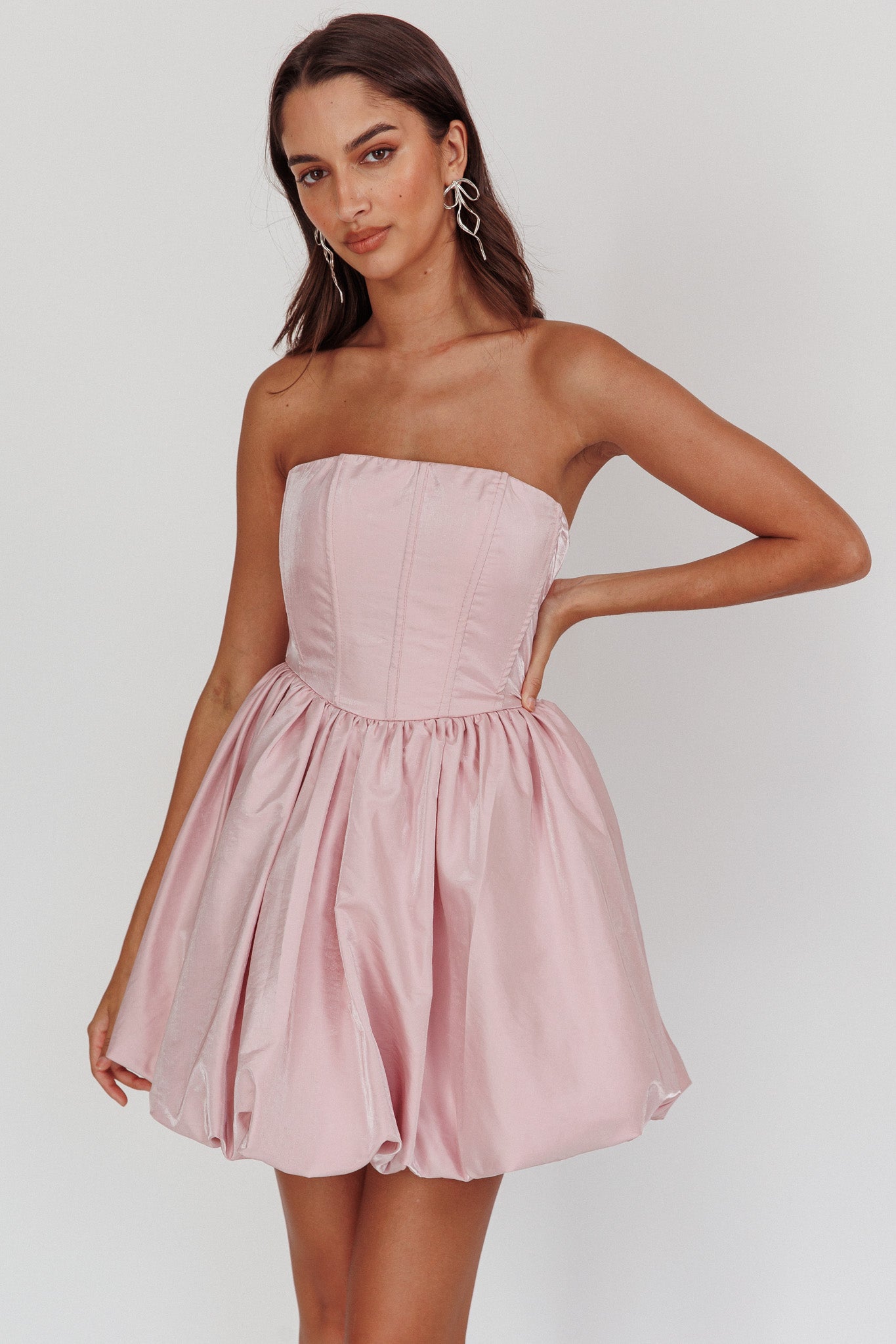 Radiant Strapless Bubble Mini Dress Pink-Maymioy