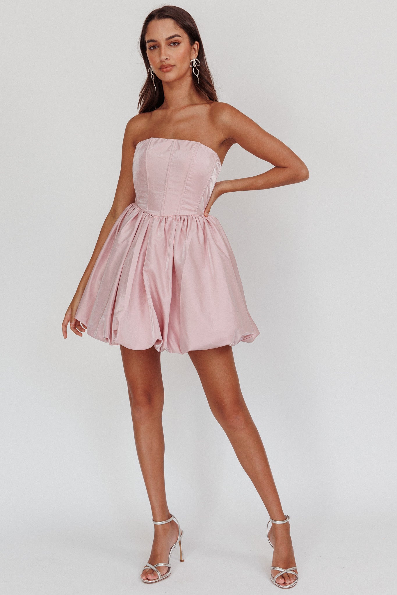 Radiant Strapless Bubble Mini Dress Pink-Maymioy