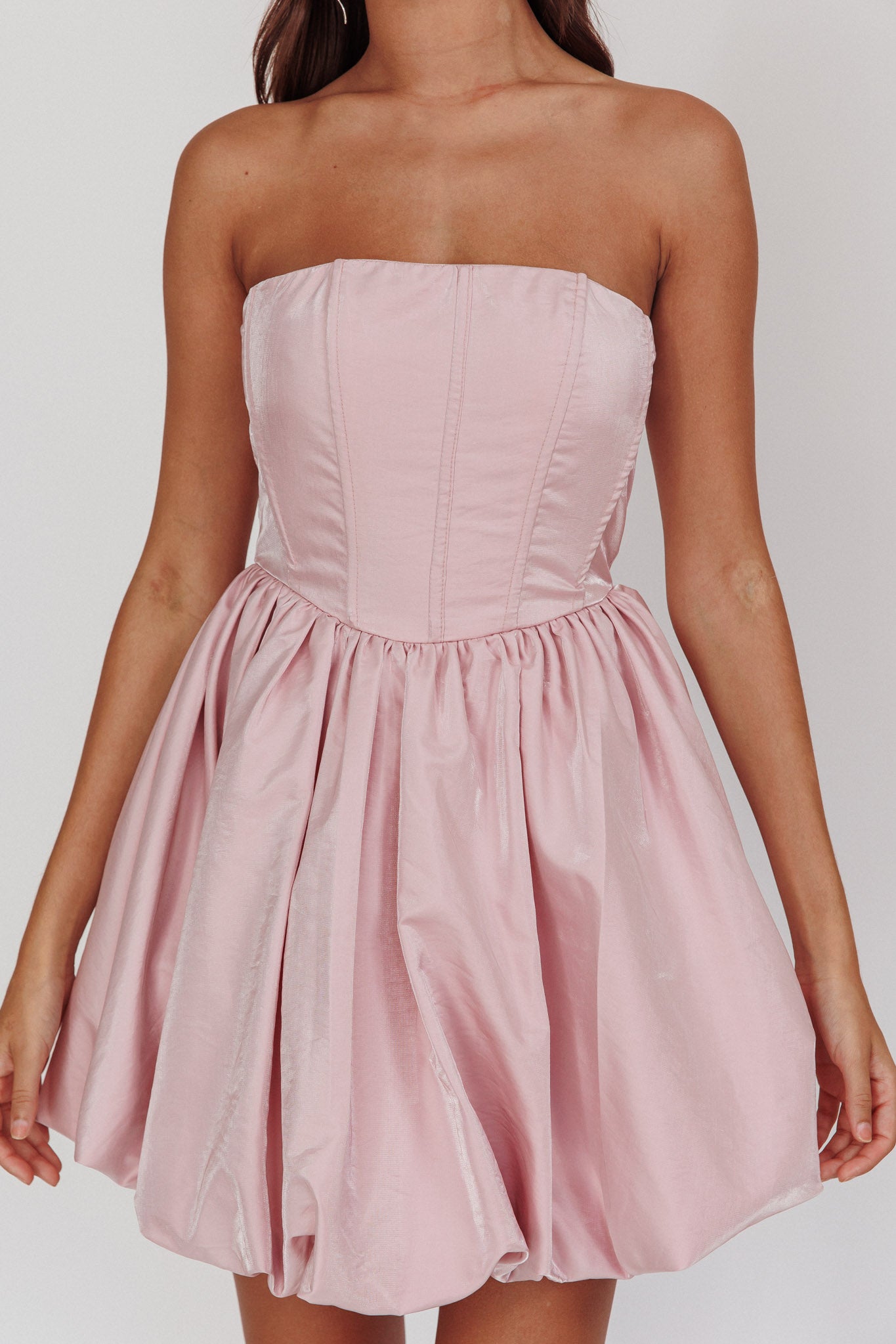 Radiant Strapless Bubble Mini Dress Pink-Maymioy