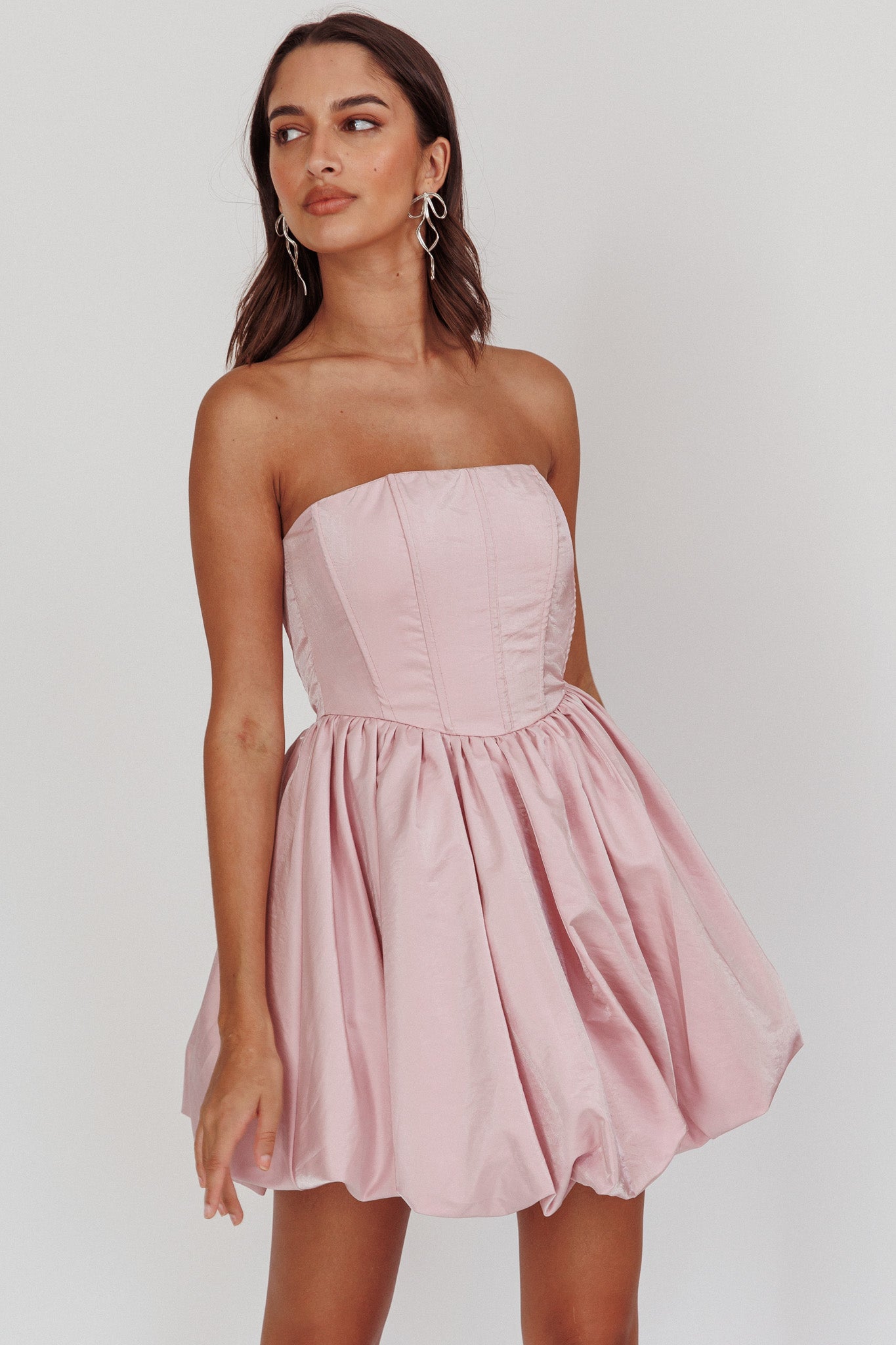 Radiant Strapless Bubble Mini Dress Pink-Maymioy