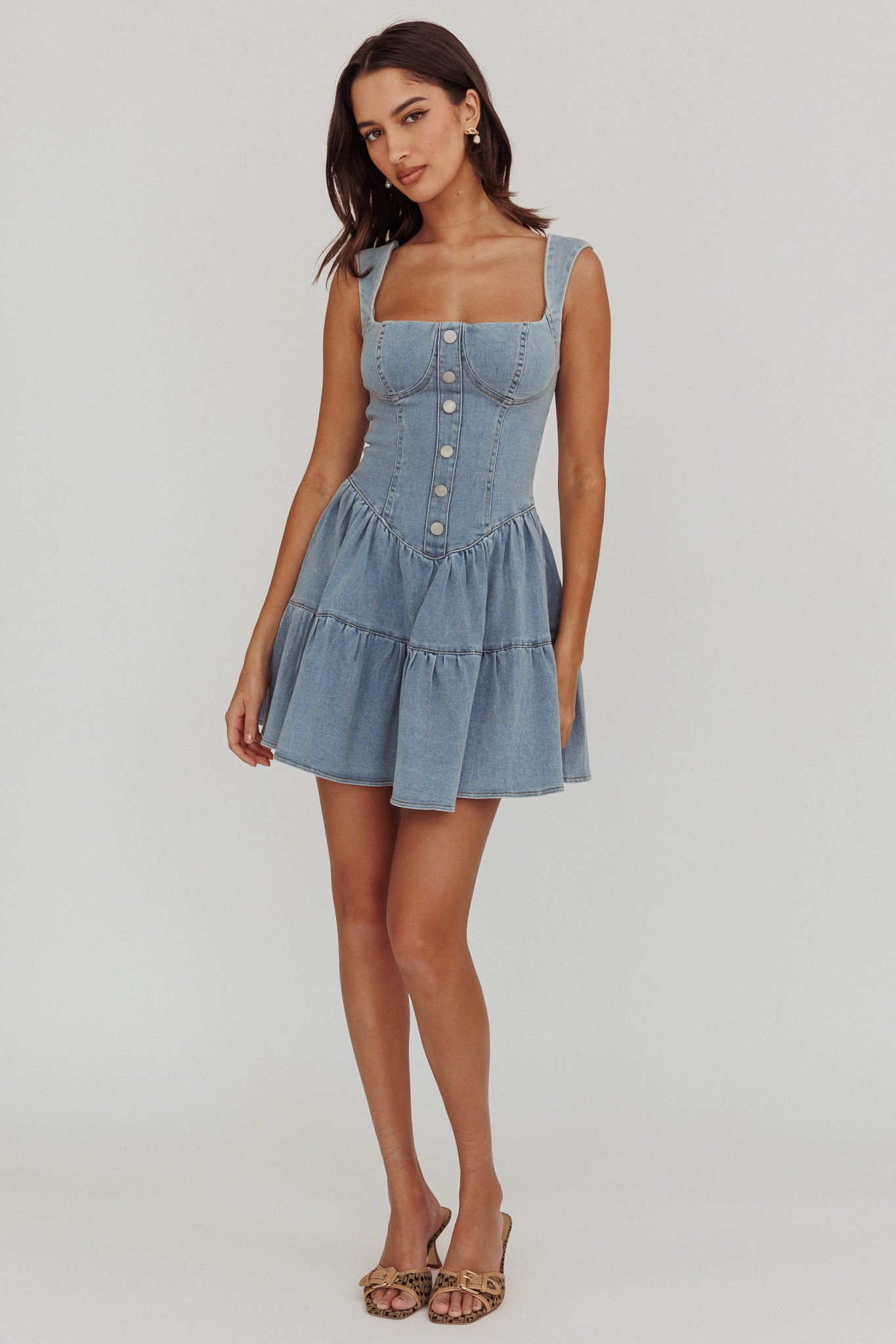 Deep Dive Square Neck Mini Dress Denim-Maymioy