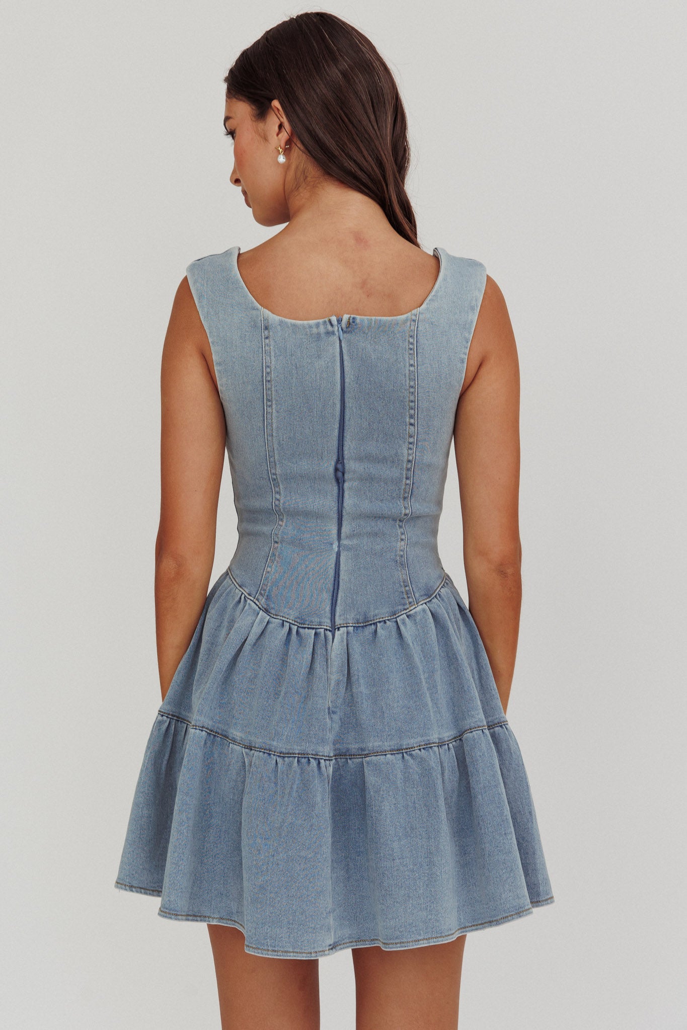 Deep Dive Square Neck Mini Dress Denim-Maymioy