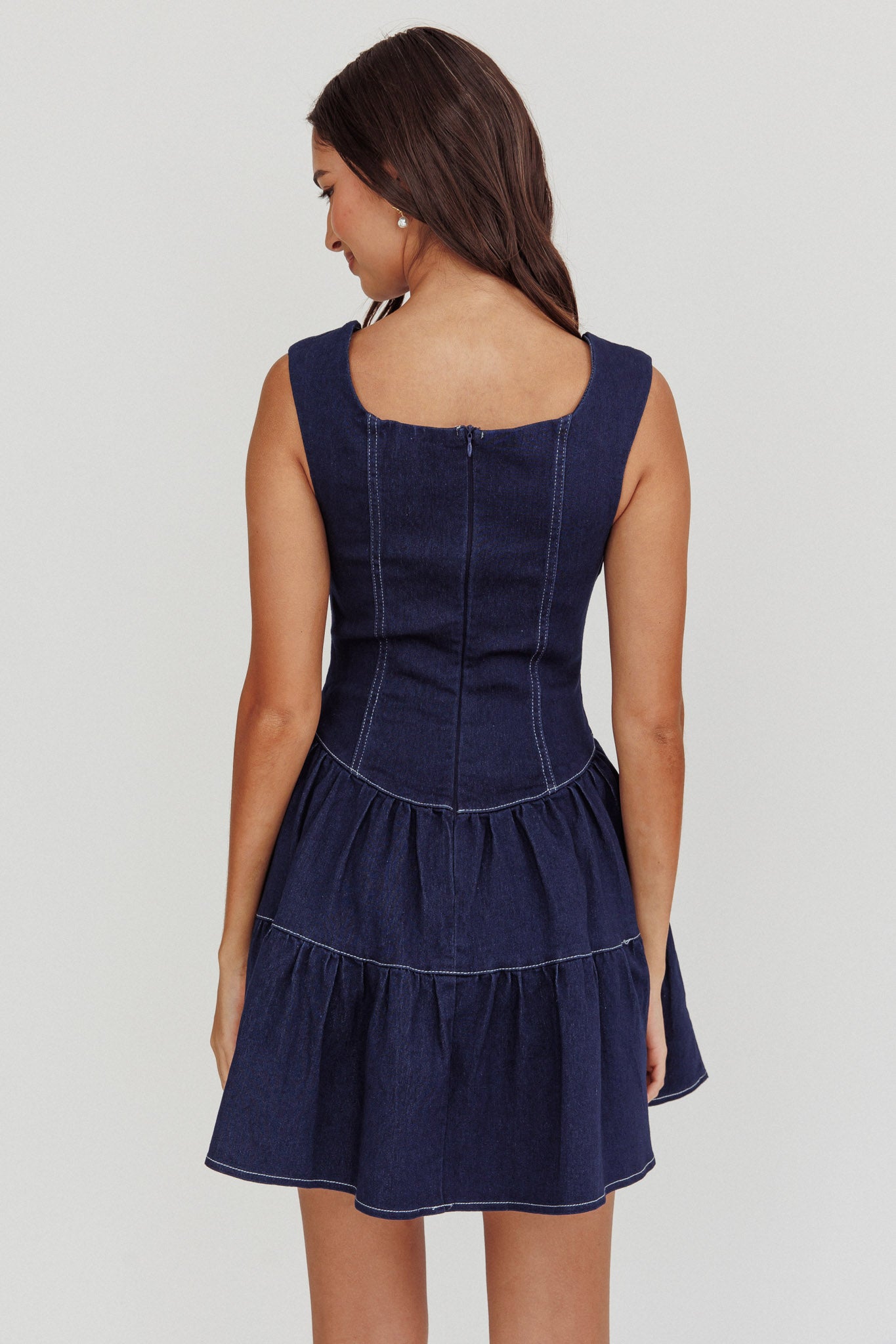 Deep Dive Square Neck Mini Dress Indigo-Maymioy