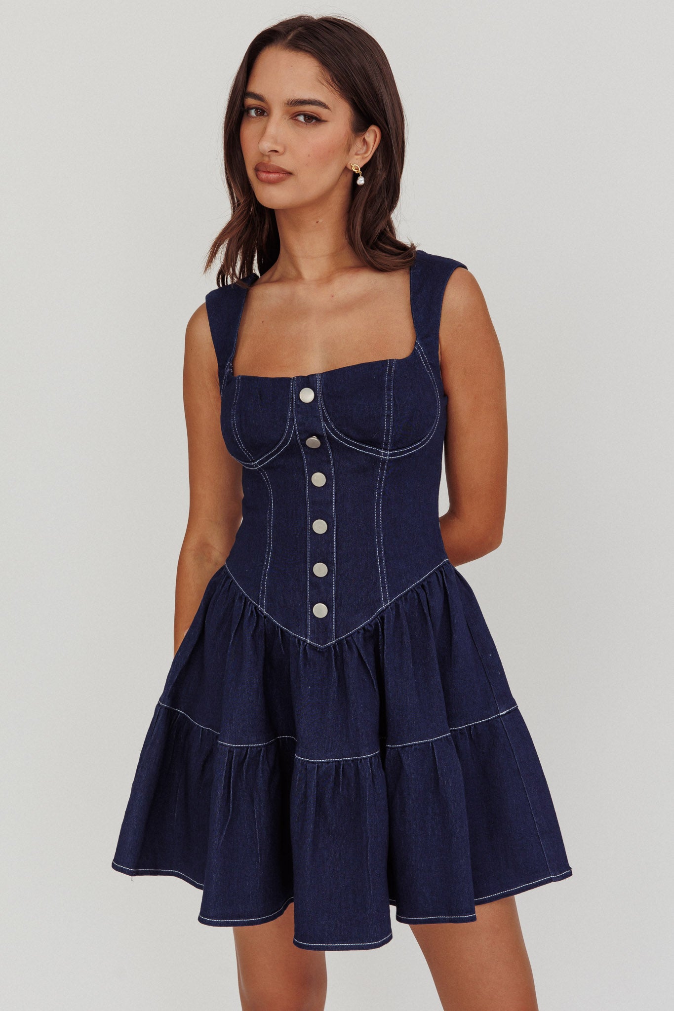 Deep Dive Square Neck Mini Dress Indigo-Maymioy