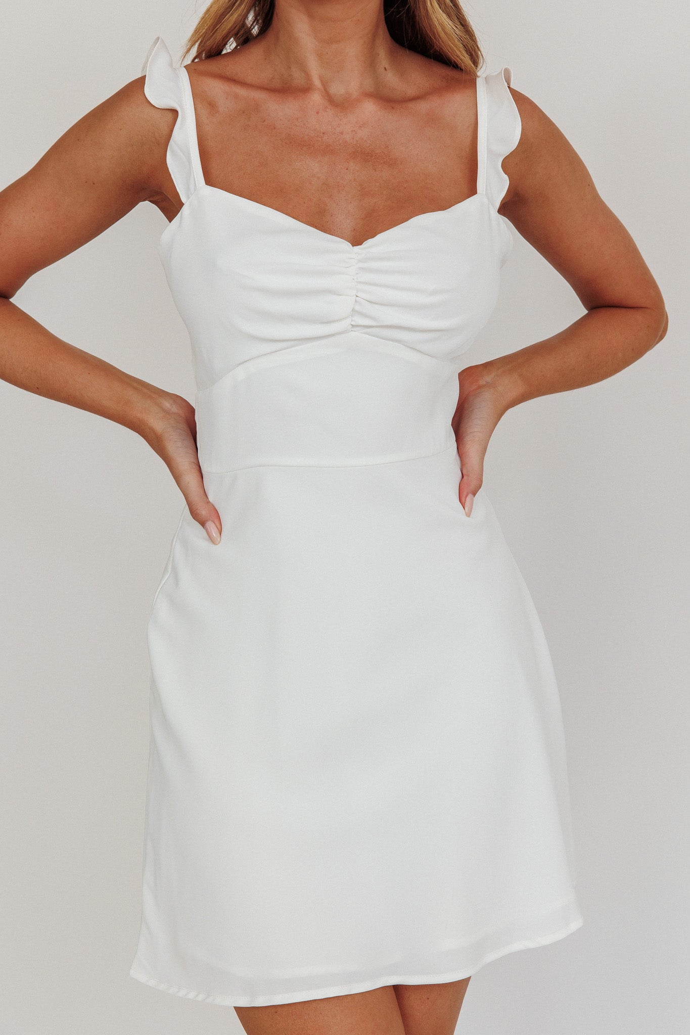Camille A-line Mini Dress White-Maymioy