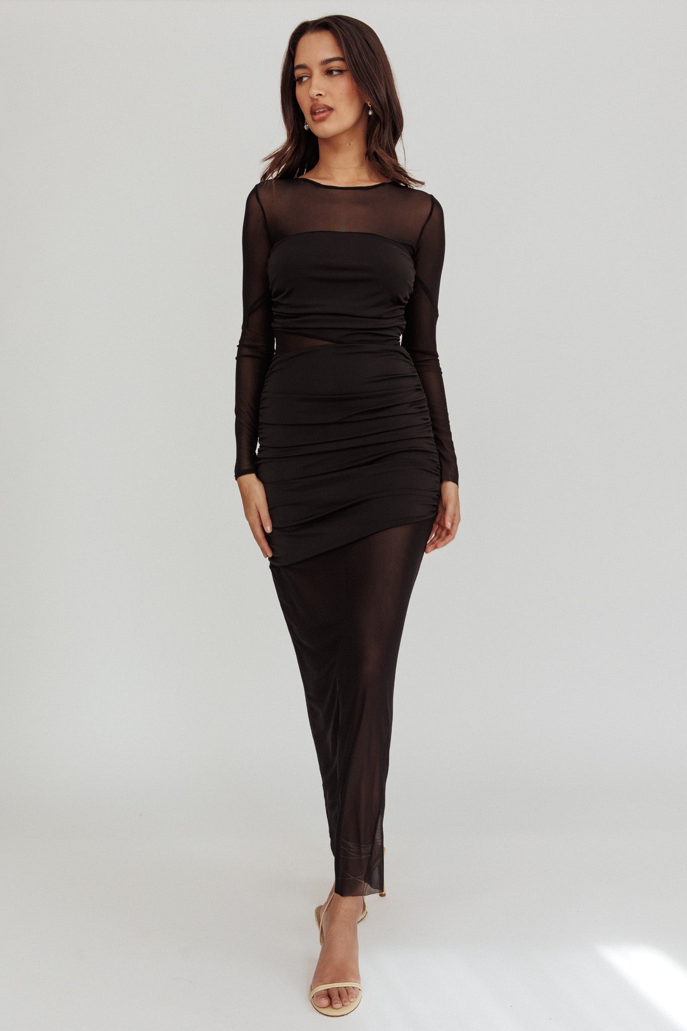 Harpa Mesh Maxi Dress Black-Maymioy