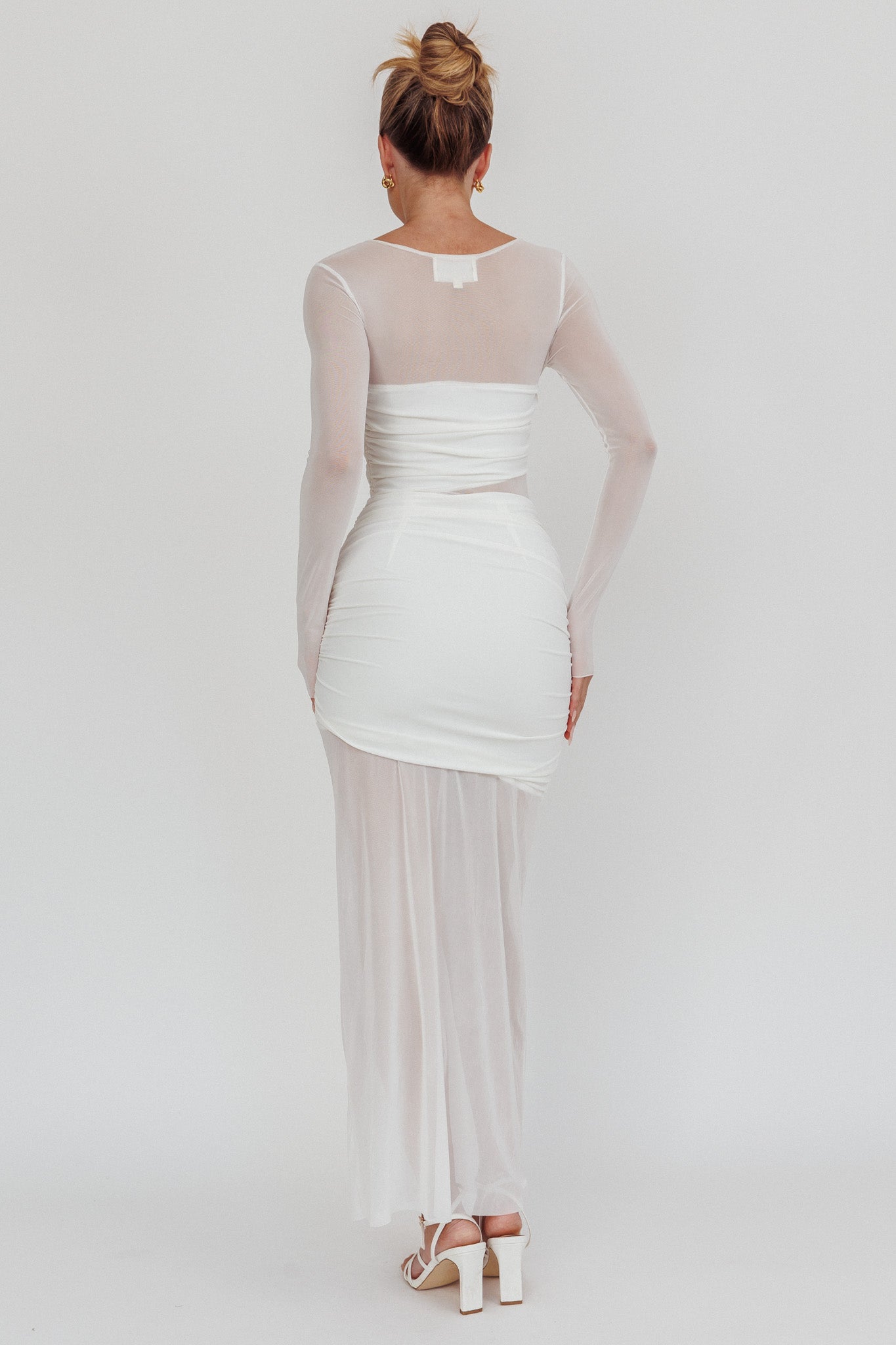 Harpa Mesh Maxi Dress White-Maymioy