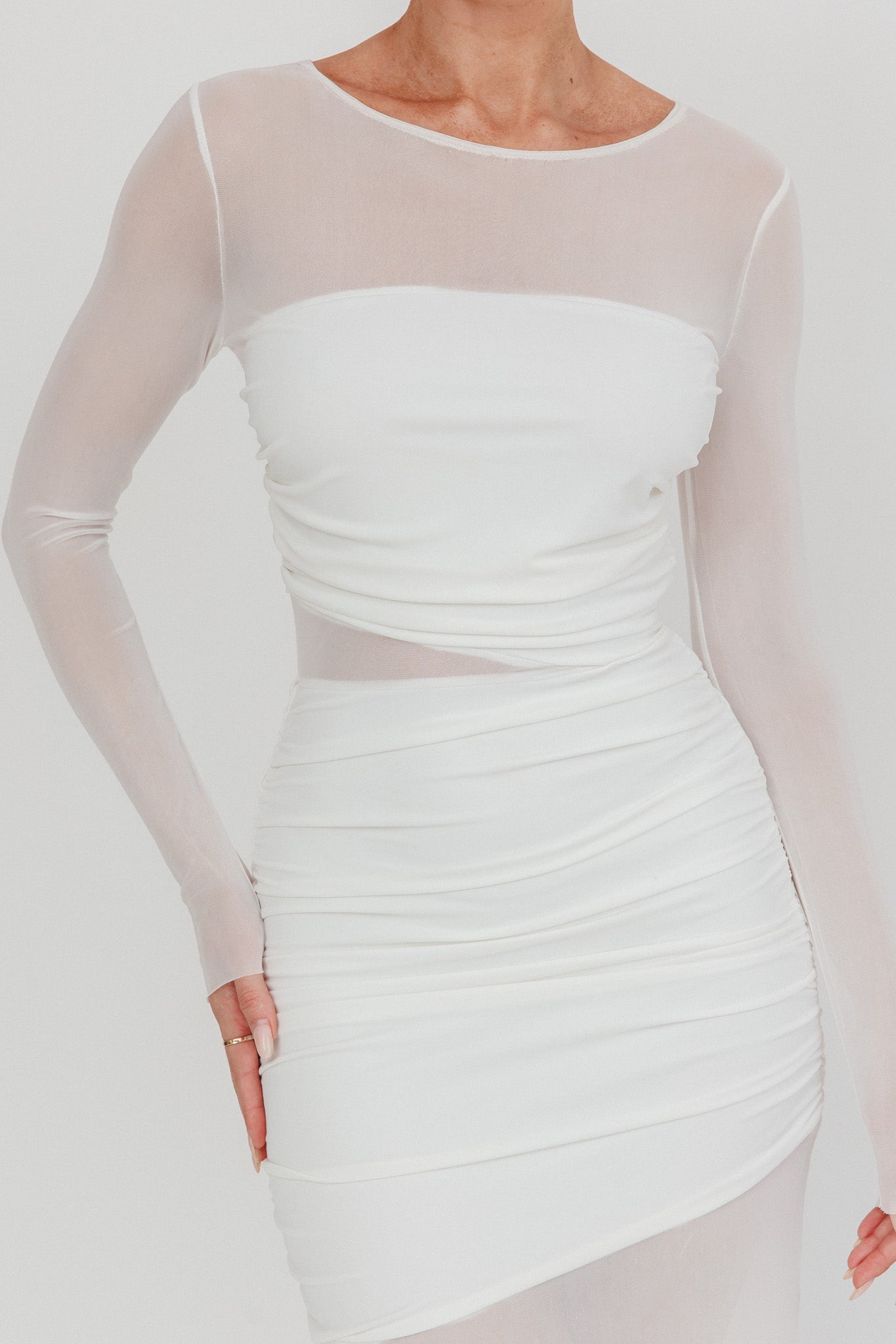 Harpa Mesh Maxi Dress White-Maymioy