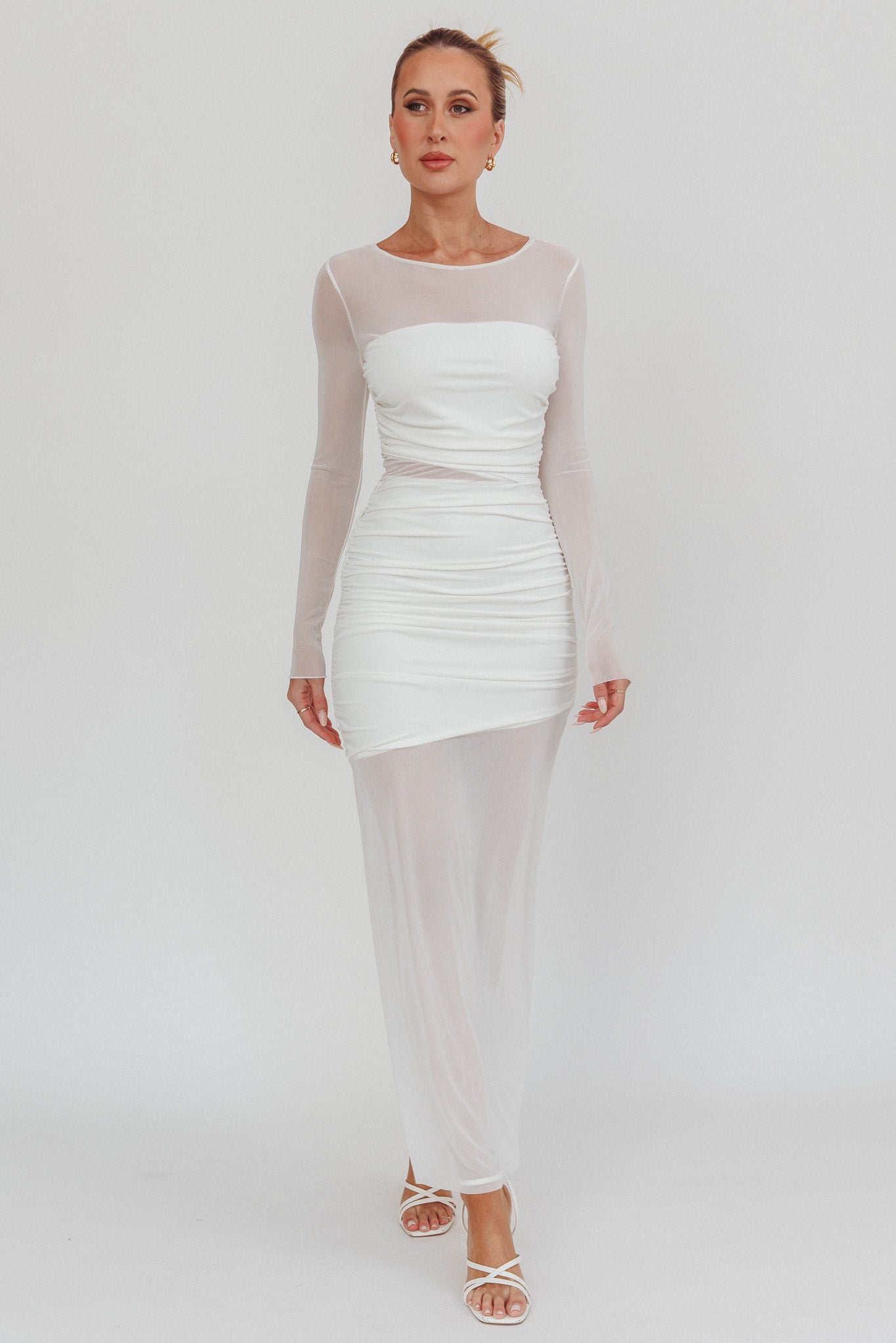 Harpa Mesh Maxi Dress White-Maymioy