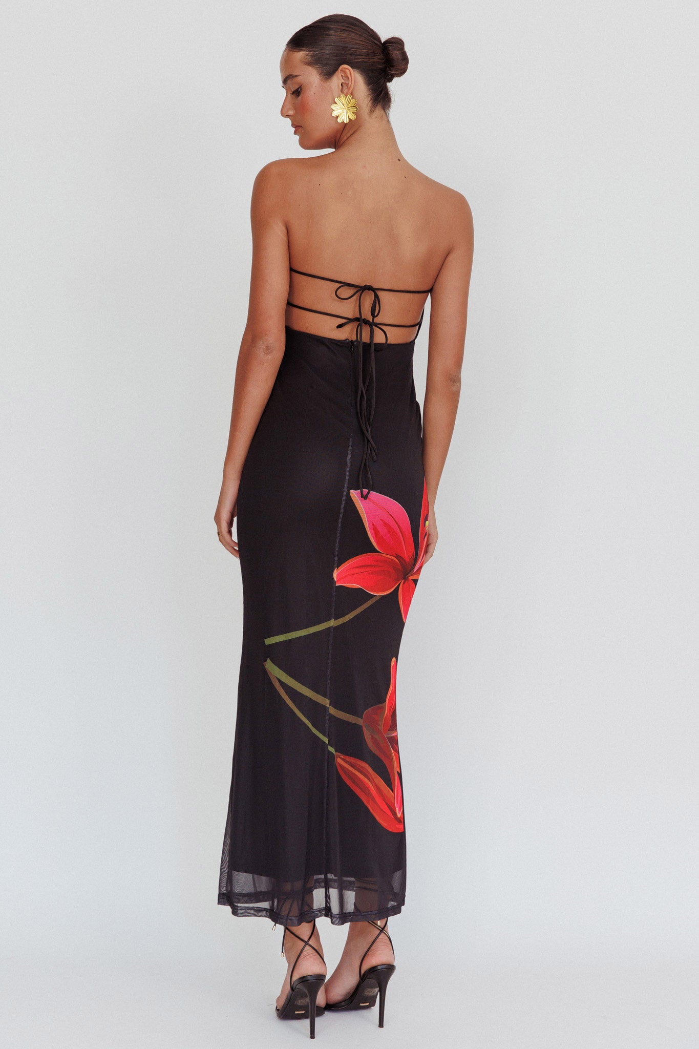 Iridian Strapless Floral Maxi Dress Black-Maymioy