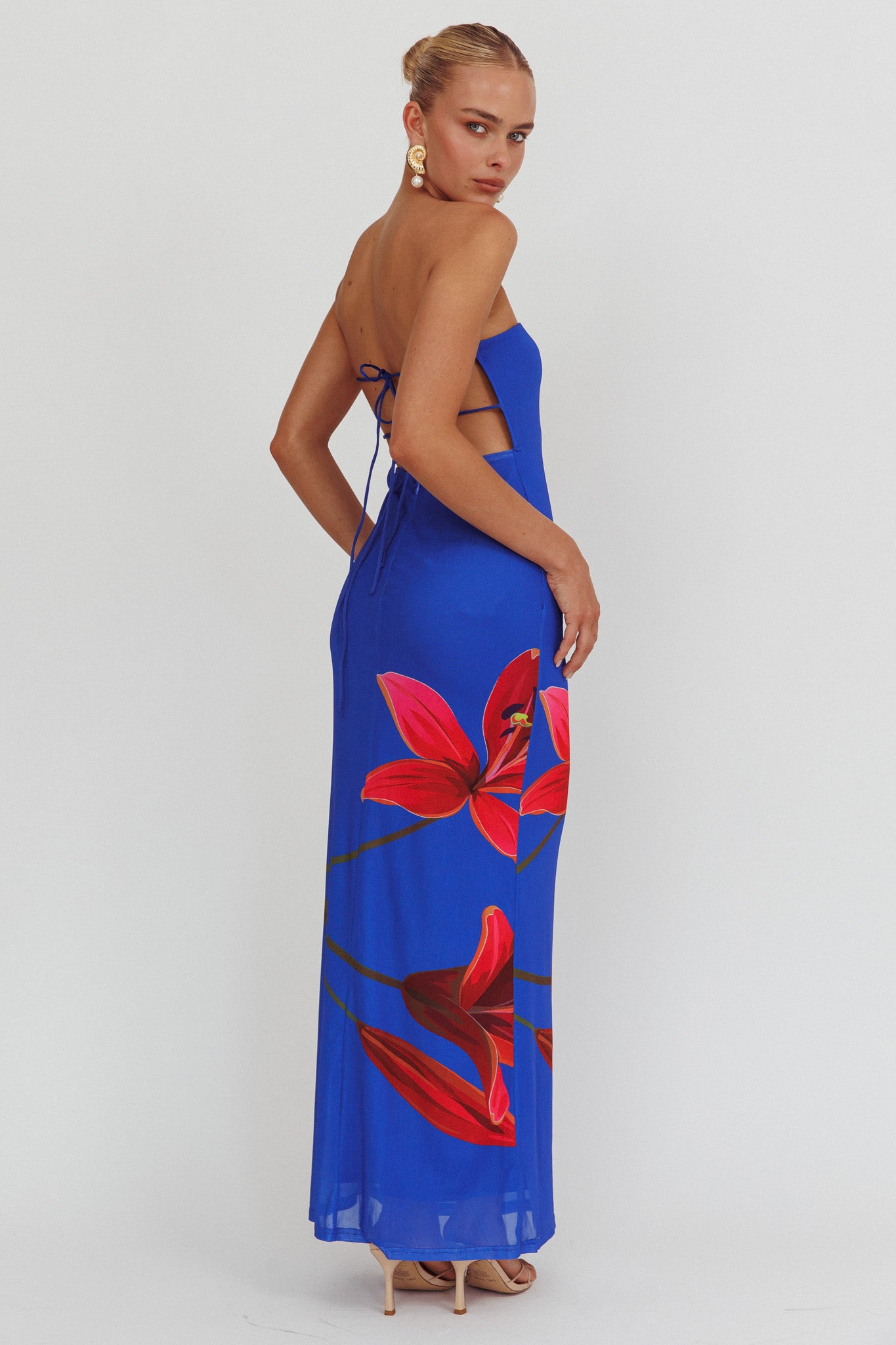 Iridian Strapless Floral Maxi Dress Blue-Maymioy