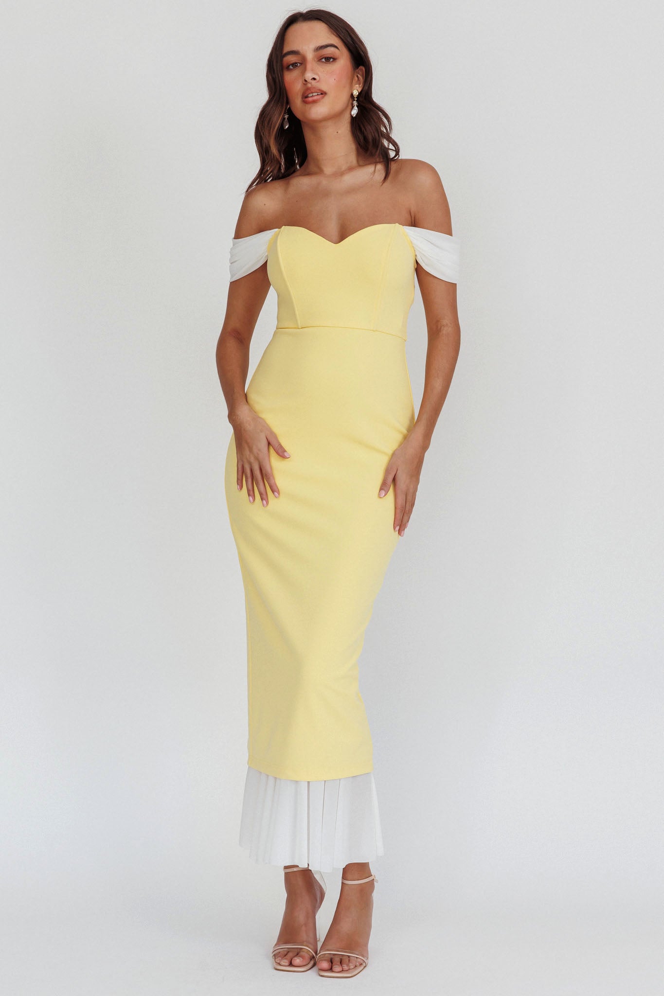 Freesia Off Shoulder Bodycon Midi Dress Lemon-Maymioy