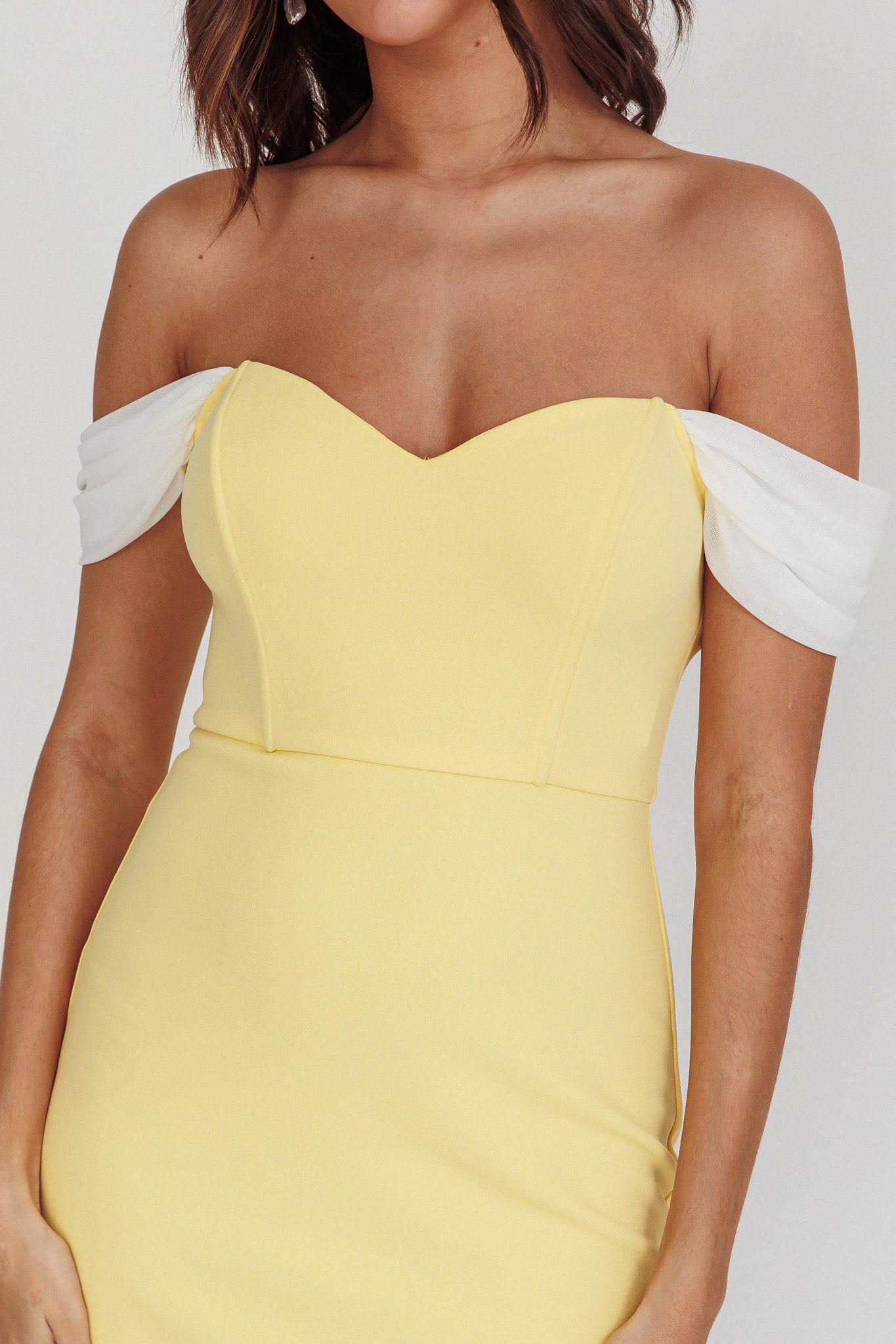 Freesia Off Shoulder Bodycon Midi Dress Lemon-Maymioy