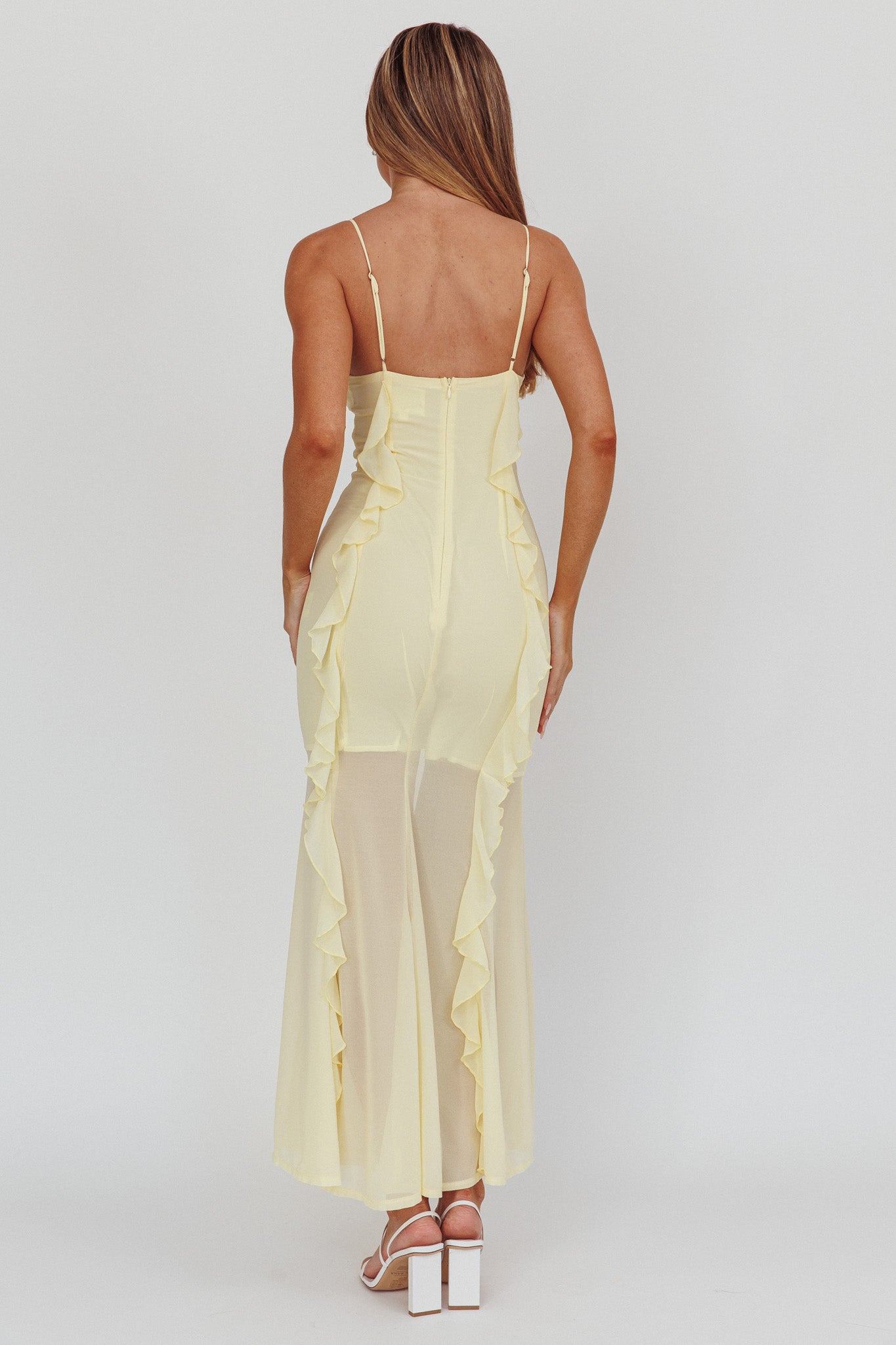 Frannie Vertical Ruffle Maxi Dress Lemon-Maymioy