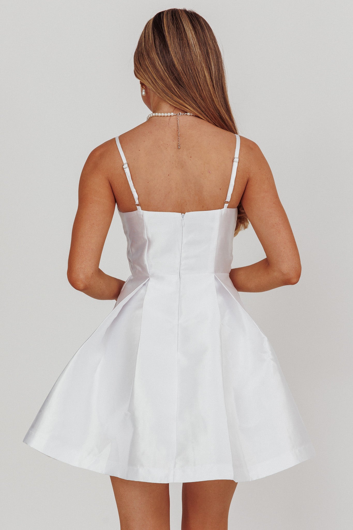 Love Talk Flared Bow Mini Dress White-Maymioy