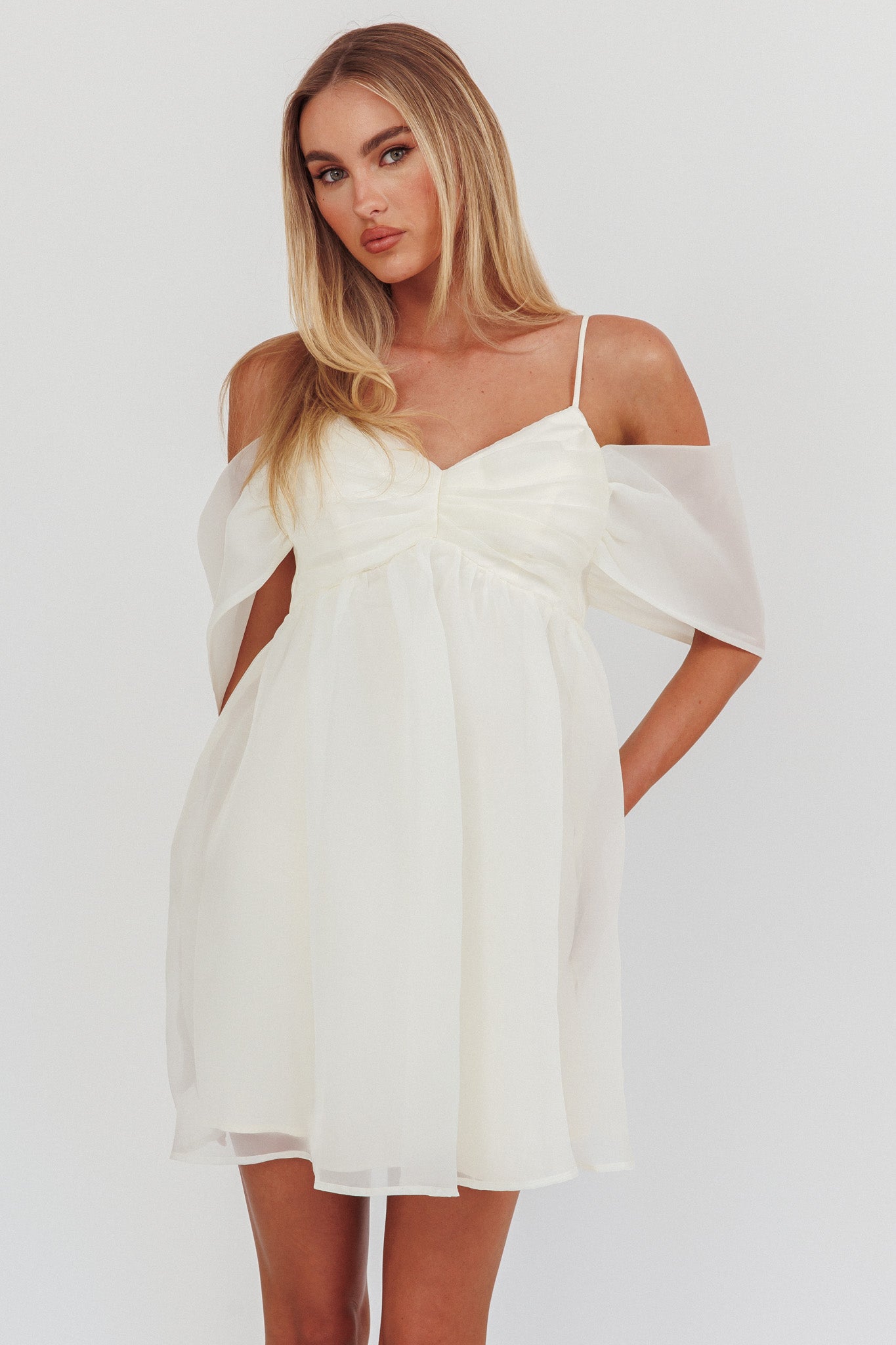 Little Liar Organza Mini Dress Light Beige-Maymioy