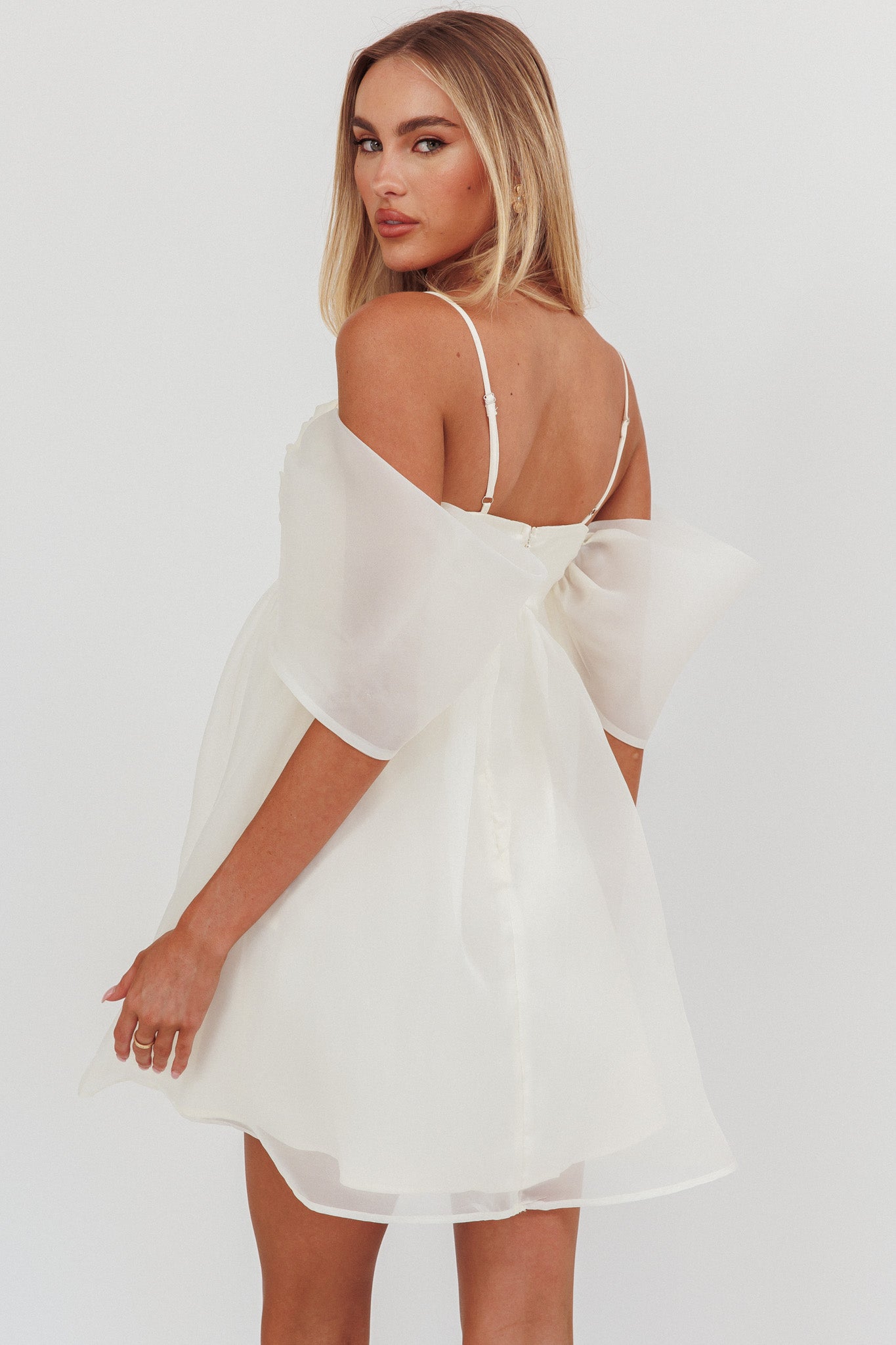 Little Liar Organza Mini Dress Light Beige-Maymioy
