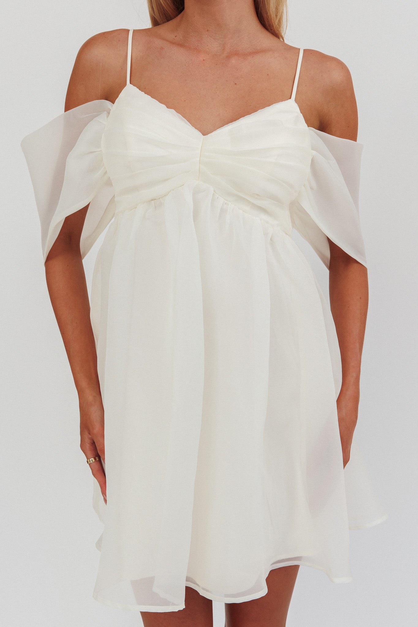 Little Liar Organza Mini Dress Light Beige-Maymioy