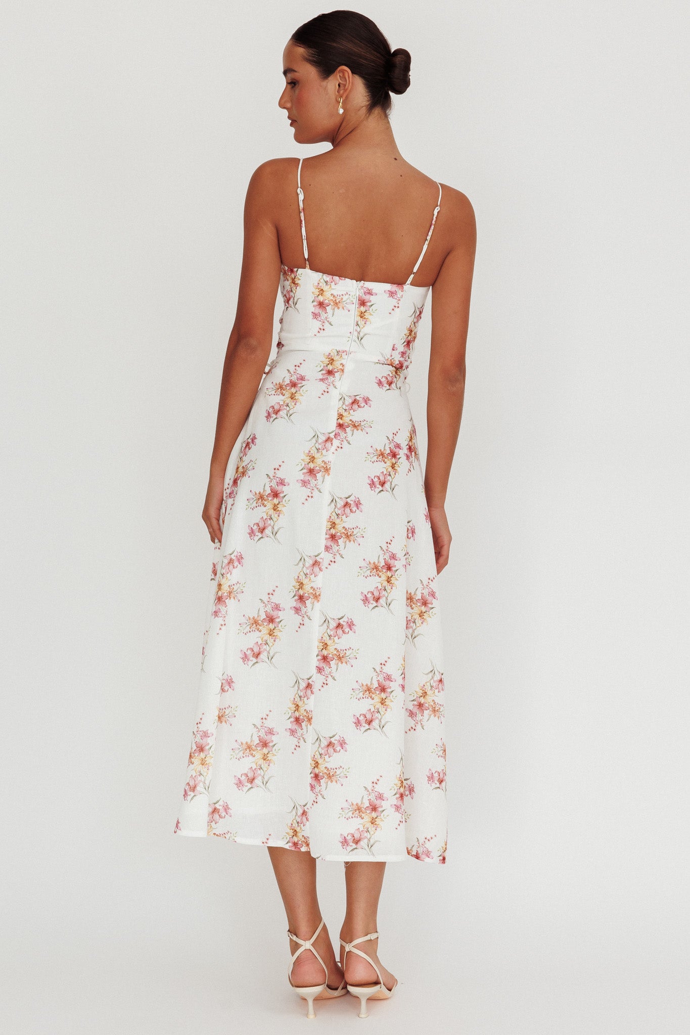 Kalaya Lace-Up Waist Midi Dress Floral-Maymioy