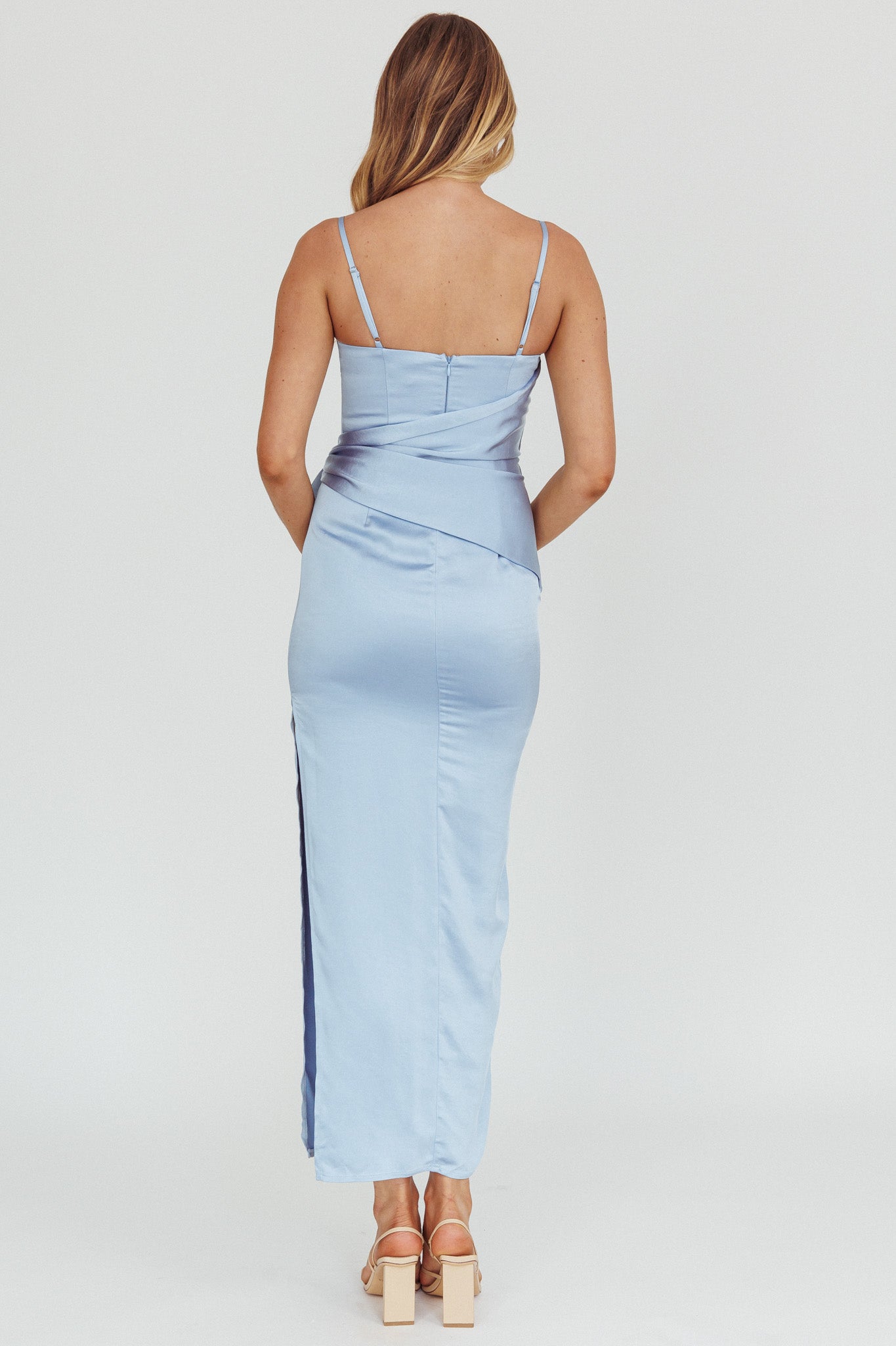 Celestine Waist Tie Satin Maxi Dress Light Blue-Maymioy