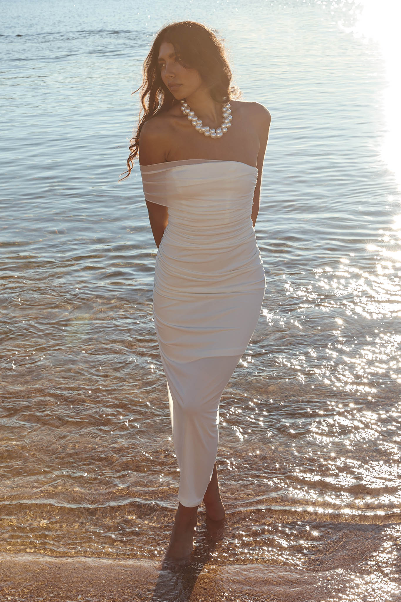 Matches One Shoulder Bodycon Maxi Dress White-Maymioy