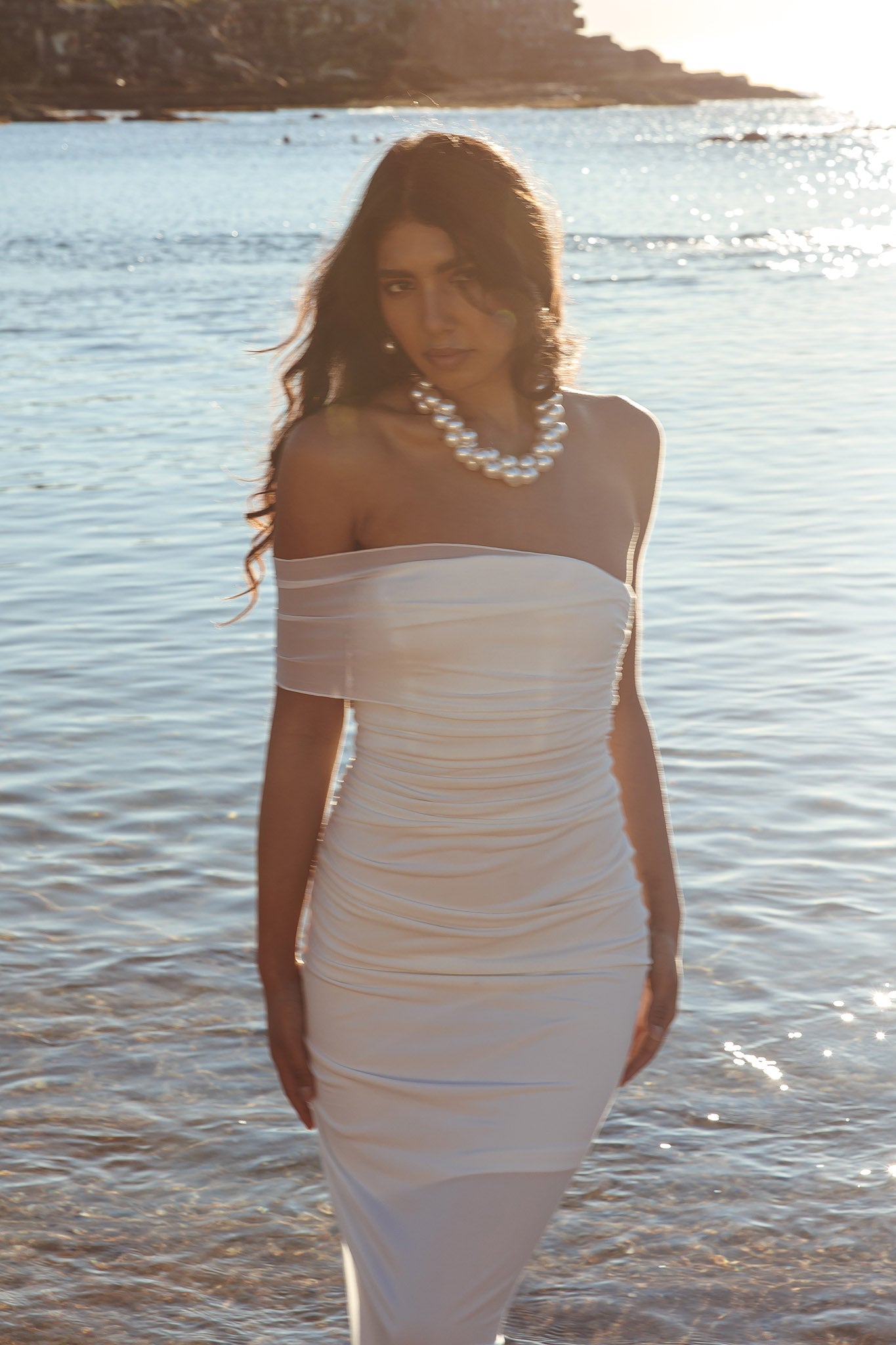 Matches One Shoulder Bodycon Maxi Dress White-Maymioy