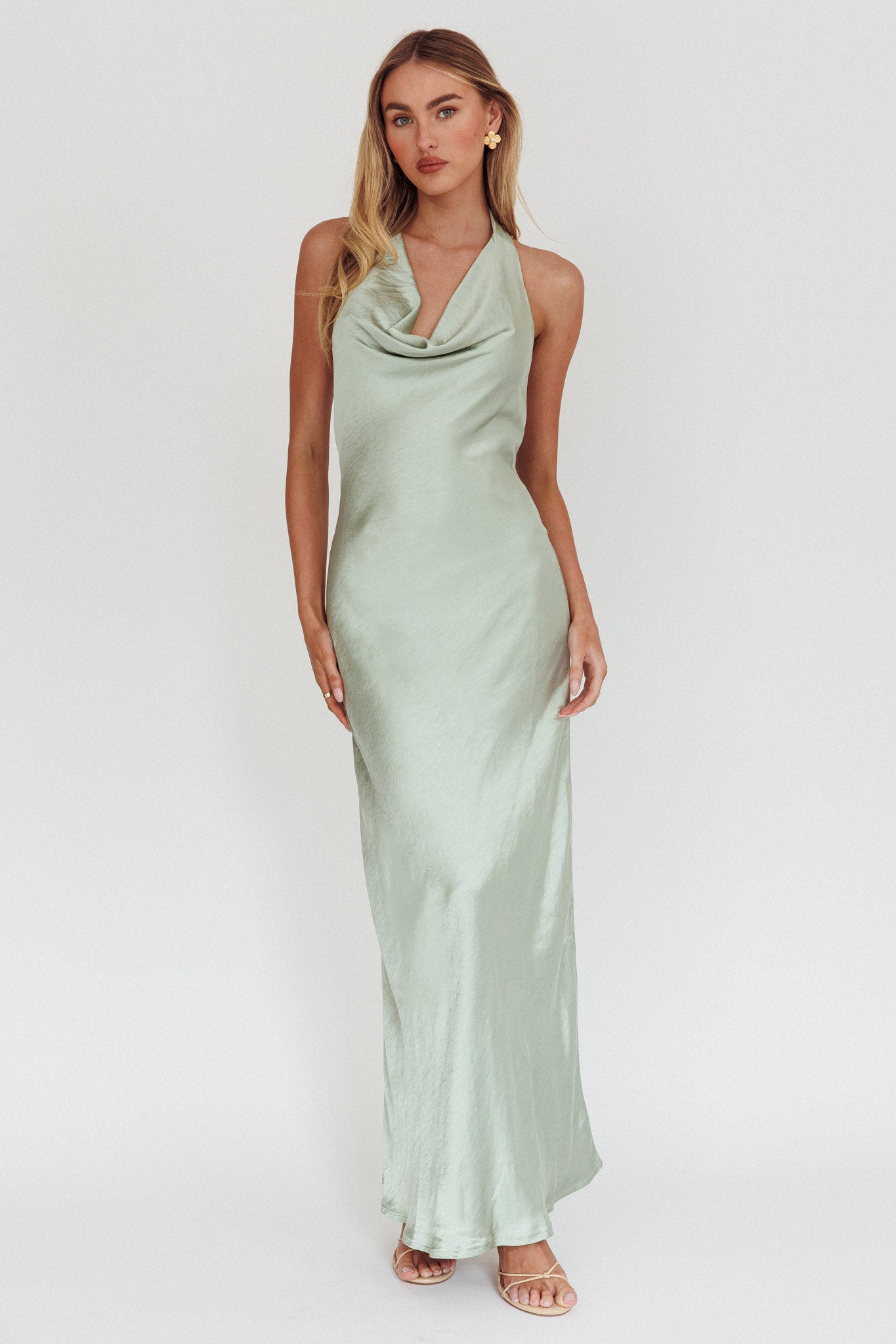Element Halterneck Maxi Dress Matcha-Maymioy