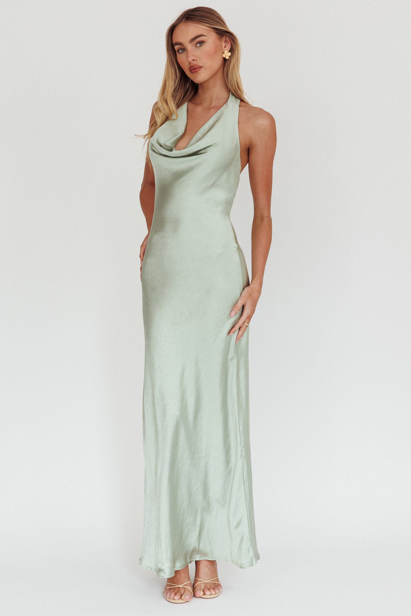 Element Halterneck Maxi Dress Matcha-Maymioy