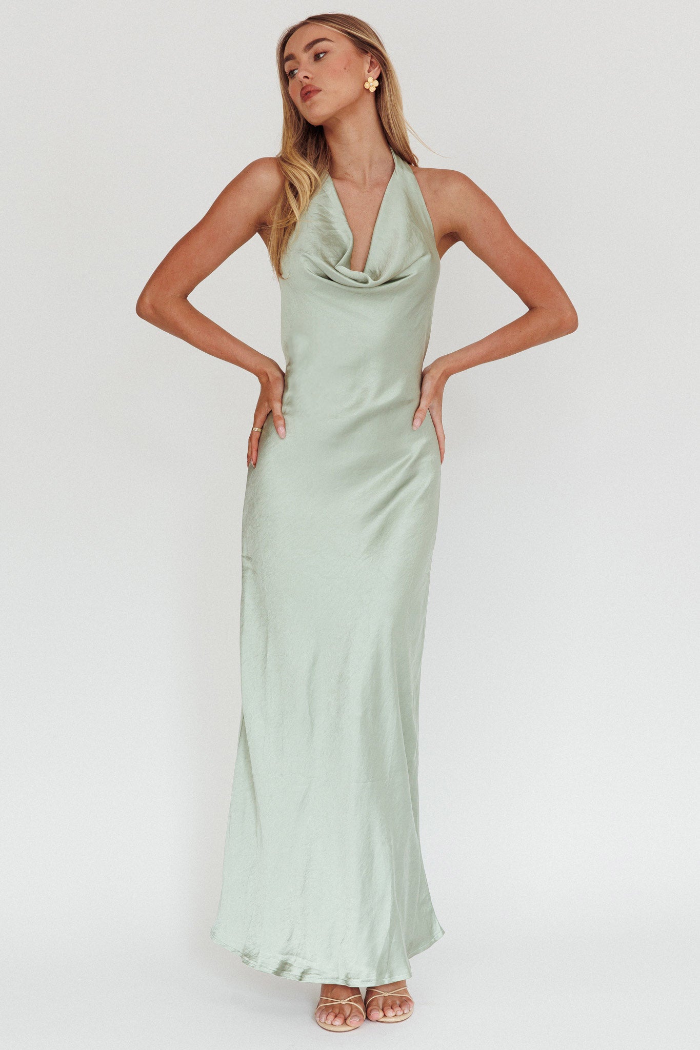Element Halterneck Maxi Dress Matcha-Maymioy
