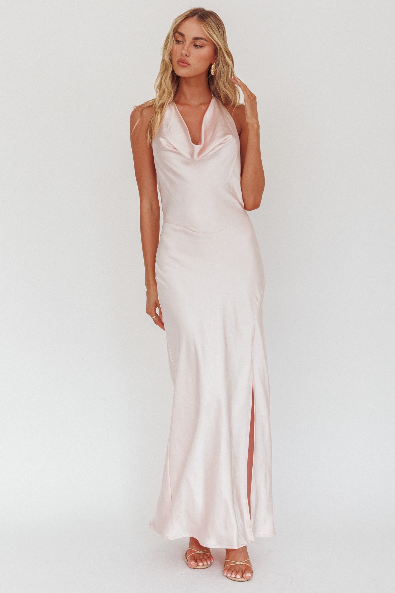 Element Tied Halter Maxi Dress Pink-Maymioy