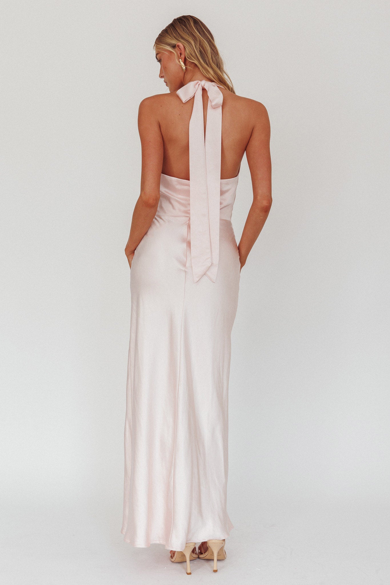 Element Tied Halter Maxi Dress Pink-Maymioy