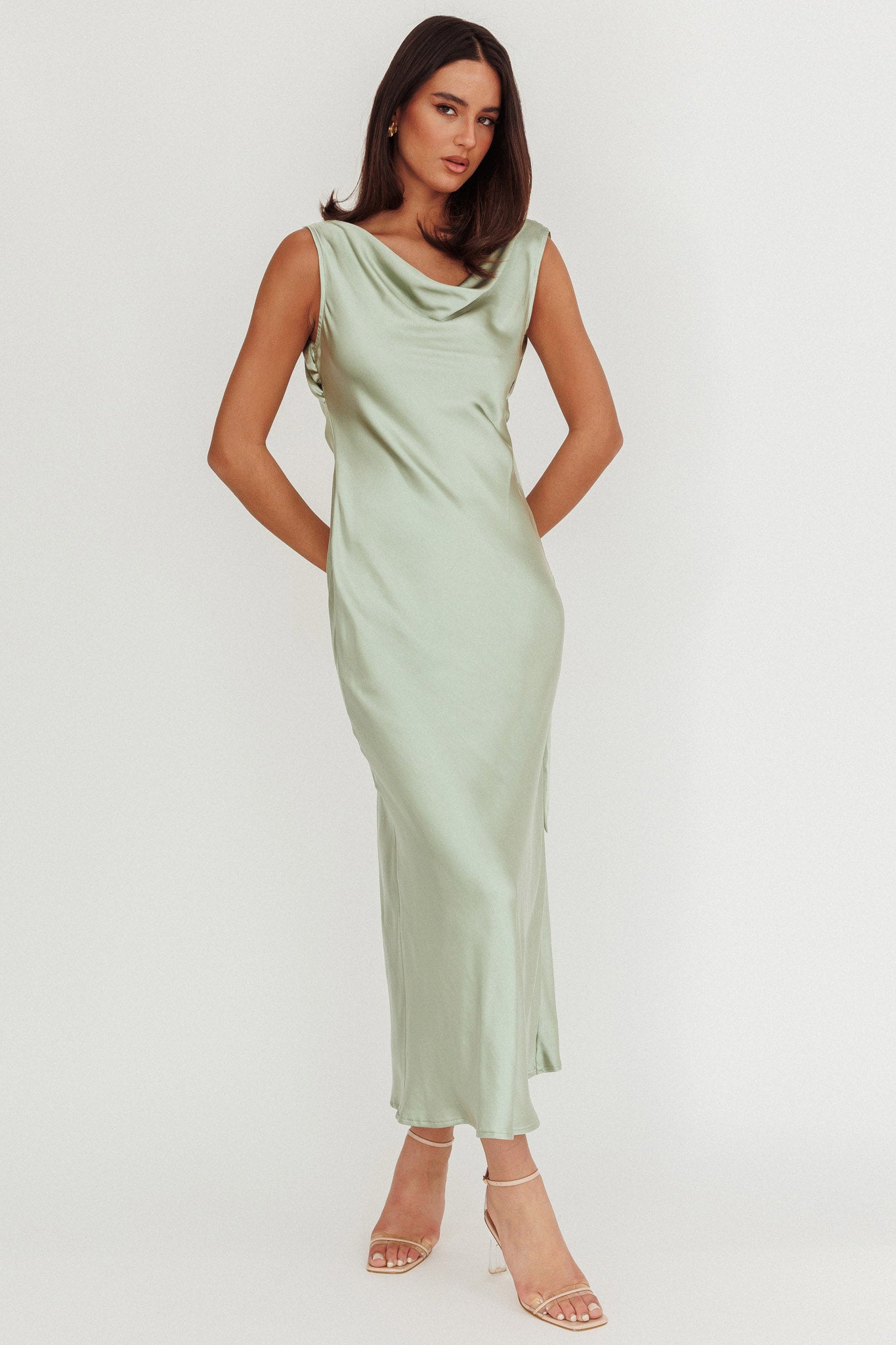 Take Care Backless Sash Maxi Dress Pistachio-Maymioy