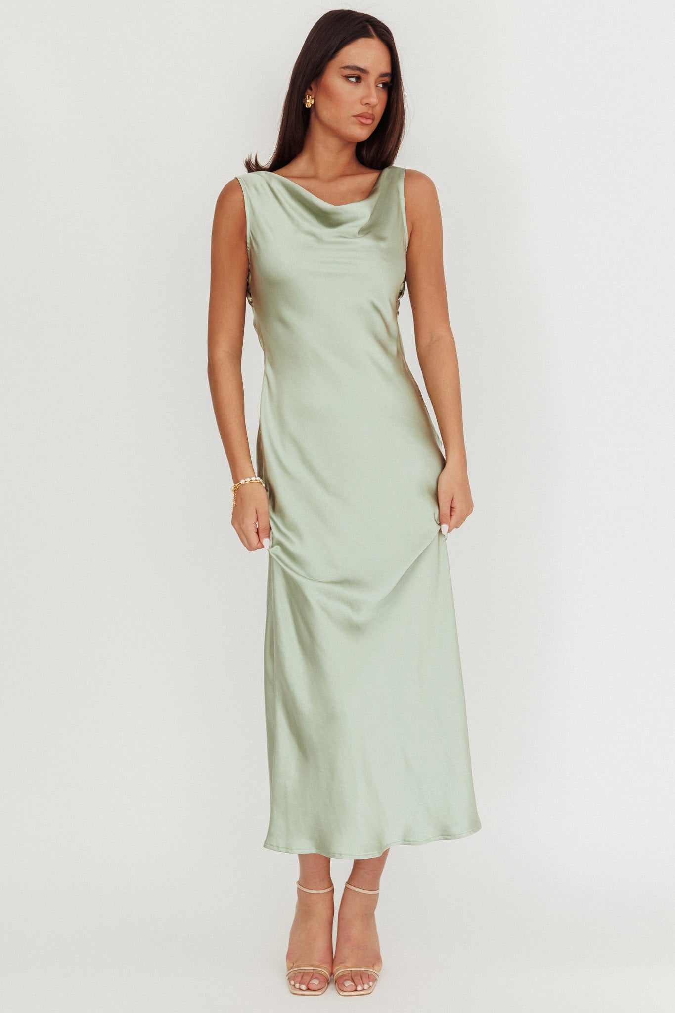 Take Care Backless Sash Maxi Dress Pistachio-Maymioy