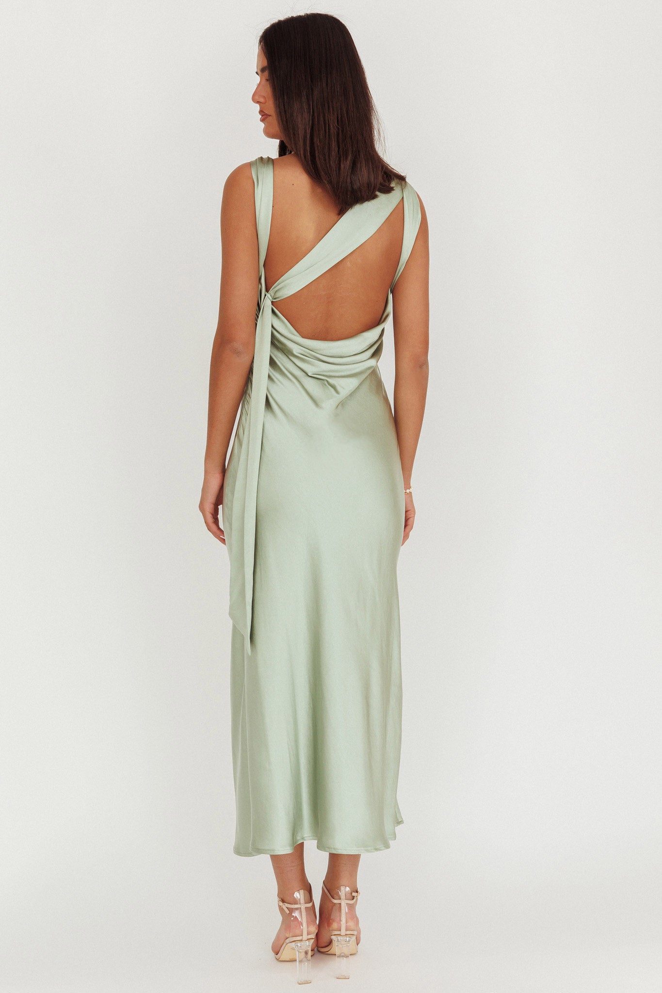 Take Care Backless Sash Maxi Dress Pistachio-Maymioy