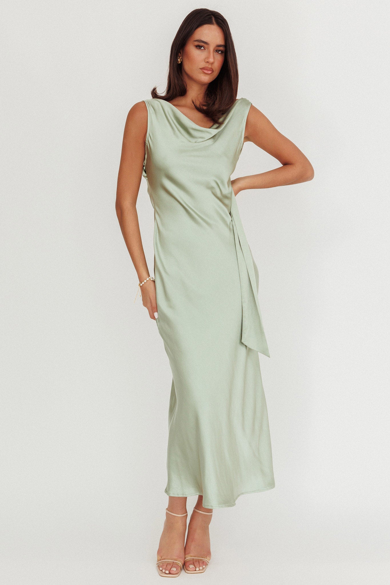Take Care Backless Sash Maxi Dress Pistachio-Maymioy