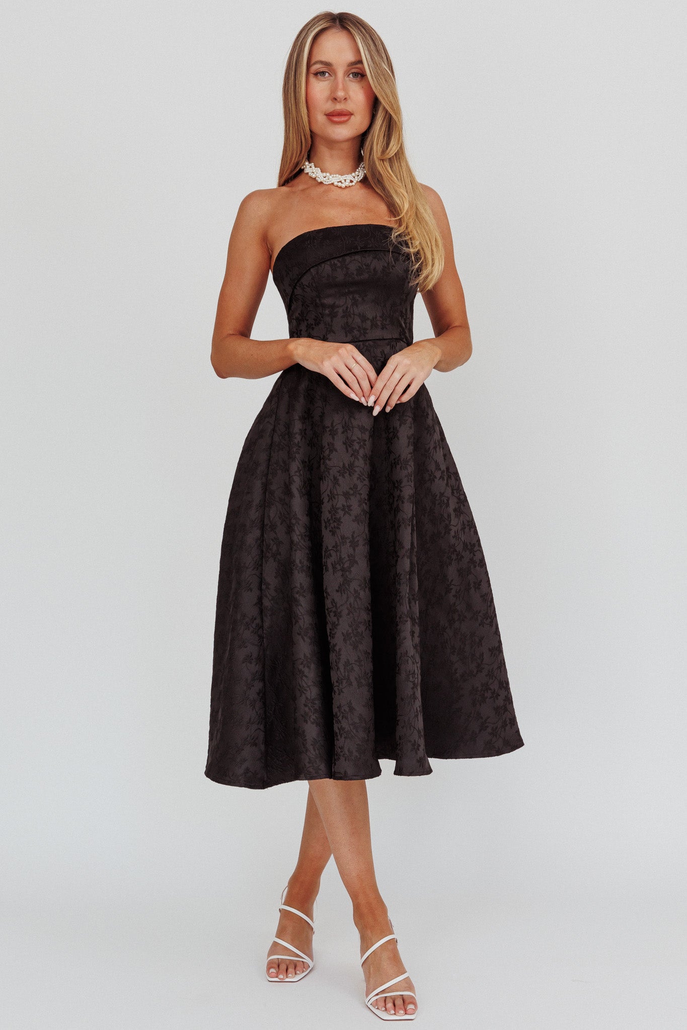 Worship Strapless A-Line Midi Dress Black-Maymioy