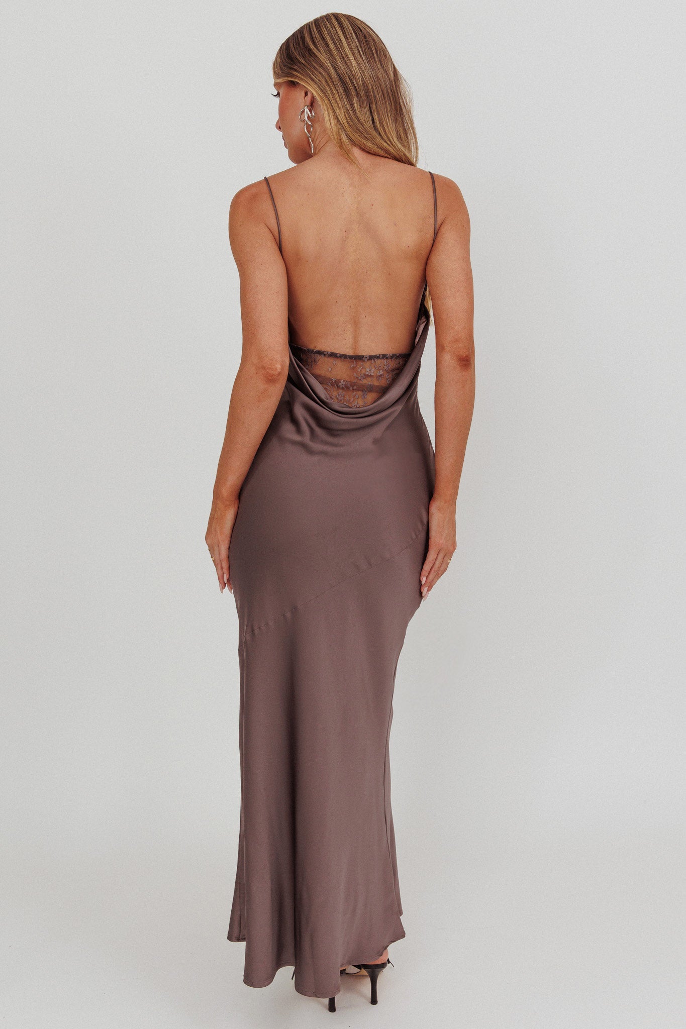 Emmerson Cut-Out Cowl Neck Dress Warm Grey-Maymioy