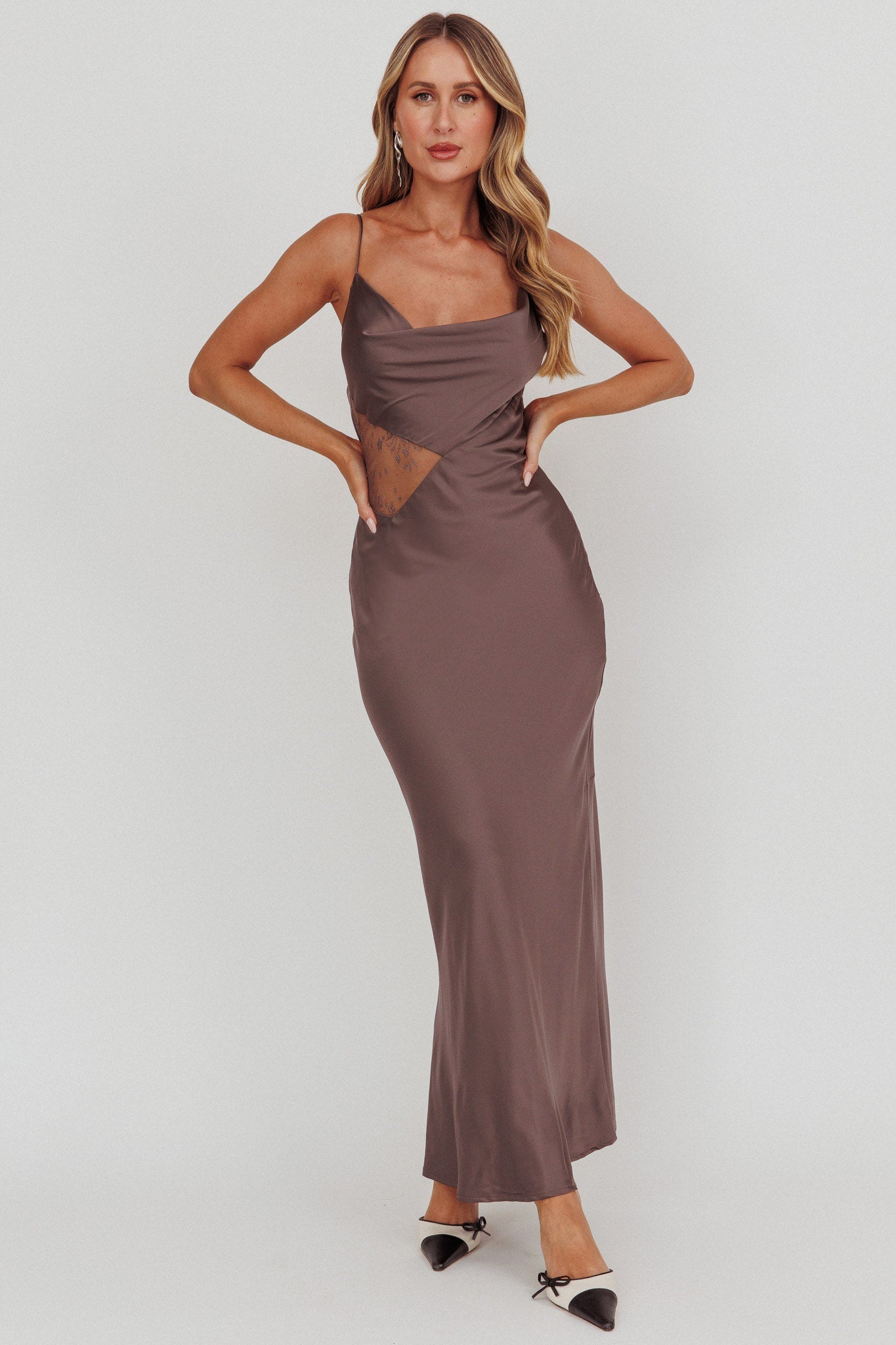 Emmerson Cut-Out Cowl Neck Dress Warm Grey-Maymioy